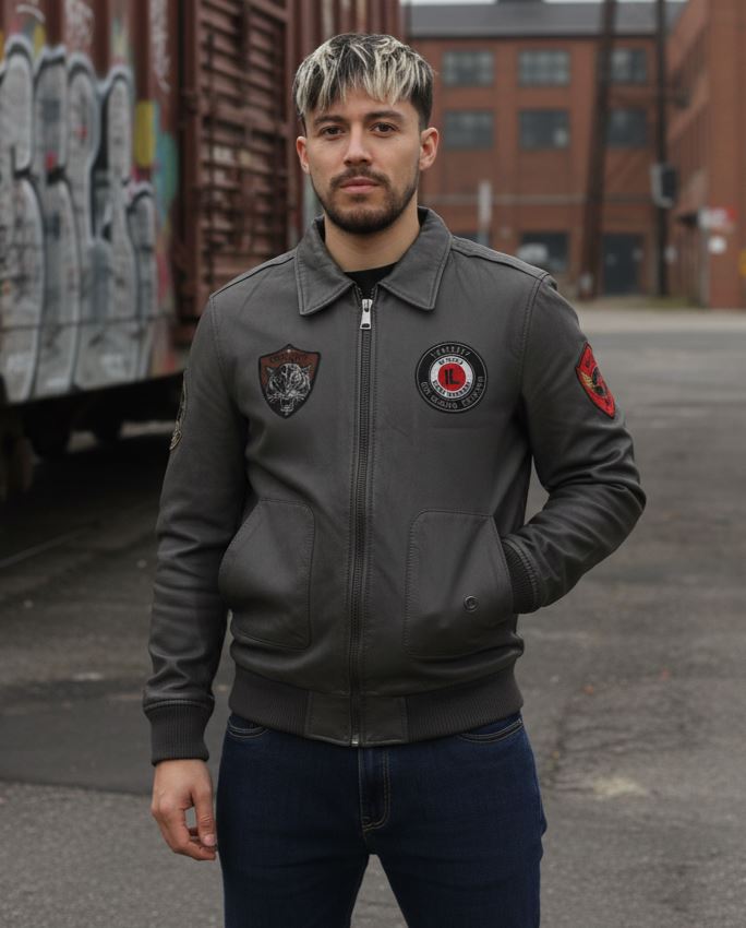 Men's Leather Bomber Jacket Pilot Air Force Style