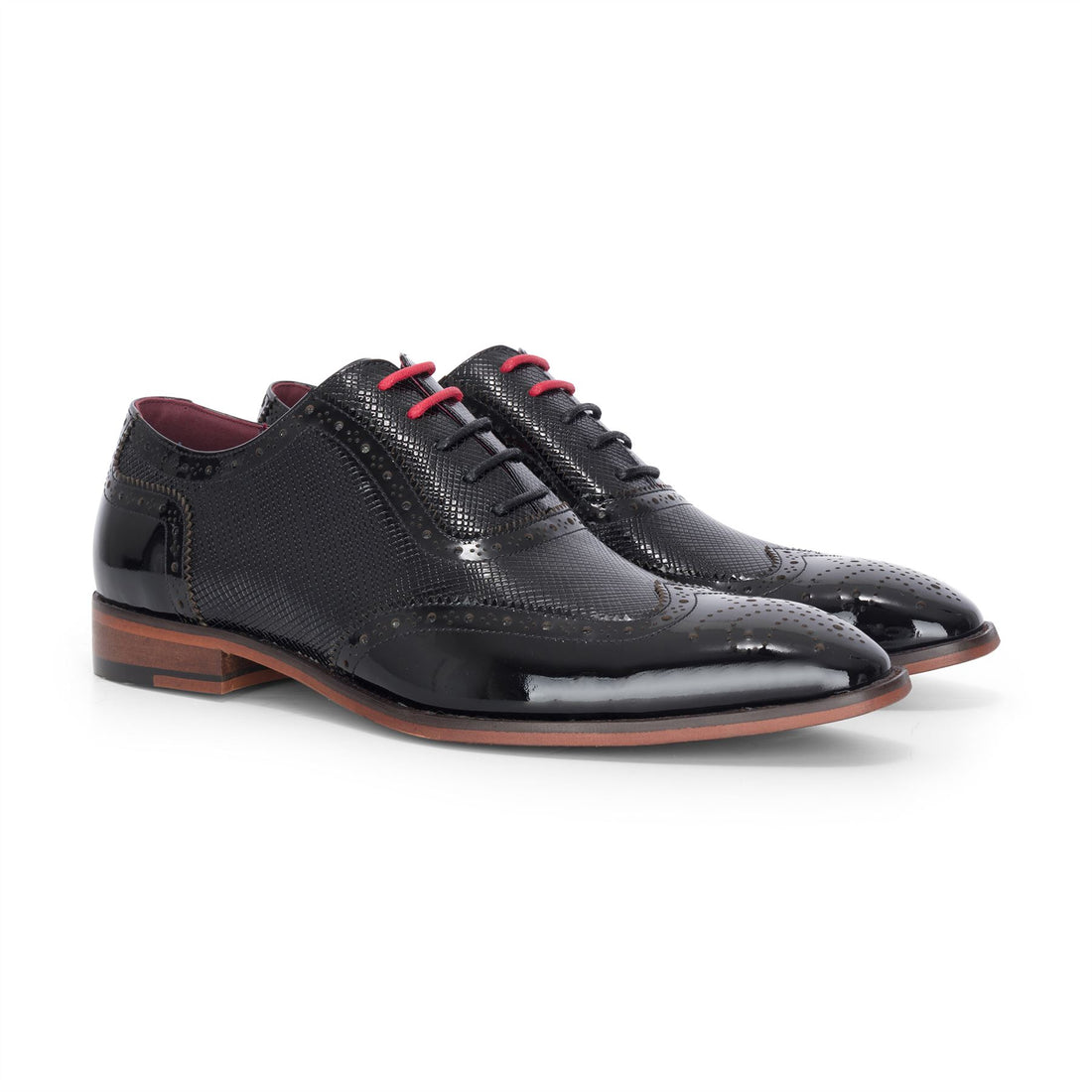 Flynn - Men's Black Patent Leather Brogue Shoes