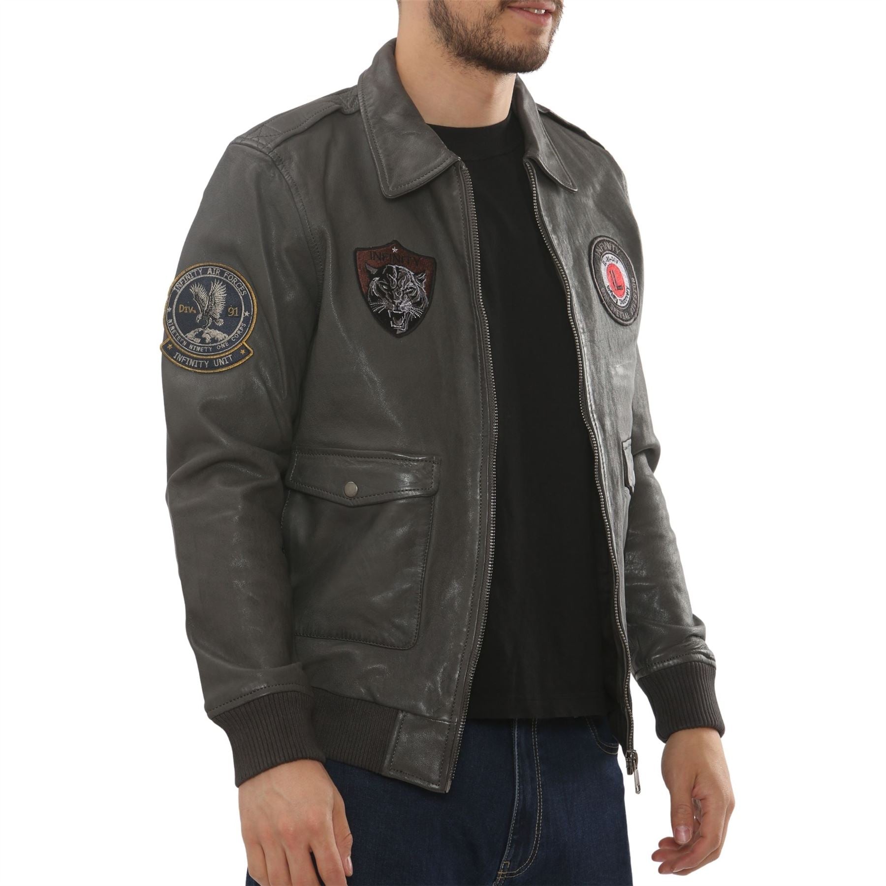 Men's Leather Bomber Jacket Pilot Air Force Style