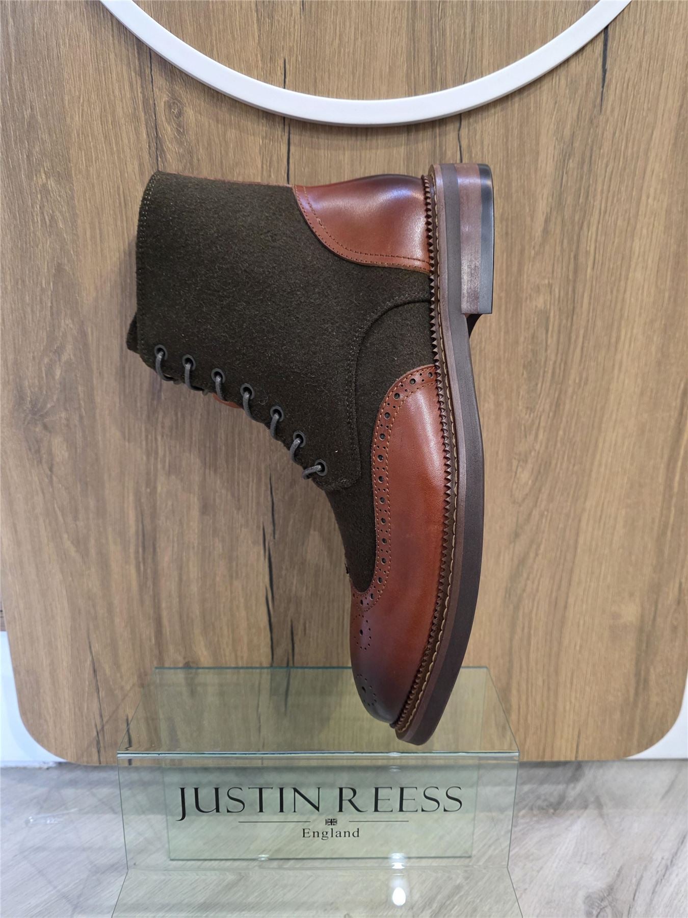 Clifford - Men's Khaki Brown Brogue Leather Ankle Boots