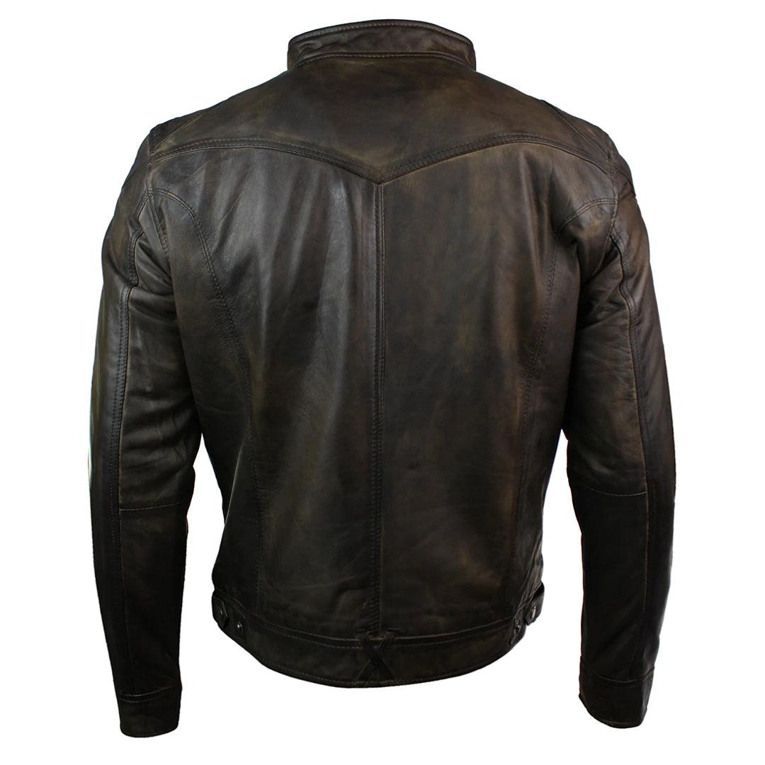Mens Real Leather Jacket Biker Style Vintage Burgandy Wine Zip Pockets Casual Retro - Knighthood Store