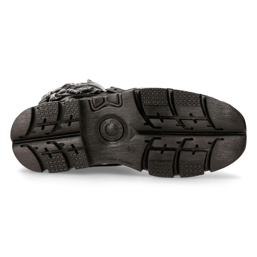 New Rock 391-S18 Black Leather Mid Calf Boots - Knighthood Store