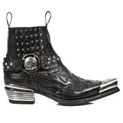 New Rock 7950P-S1 Black Leather Military Cowboy Boots Metal Toe Heel Biker Rock - Knighthood Store