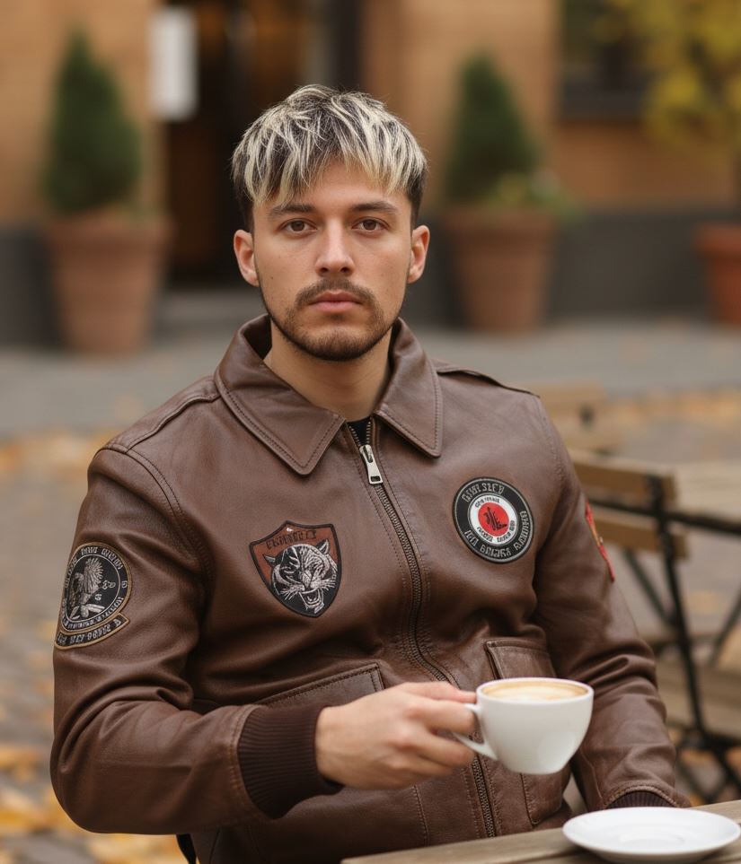 Men's Leather Bomber Jacket Pilot Air Force Style