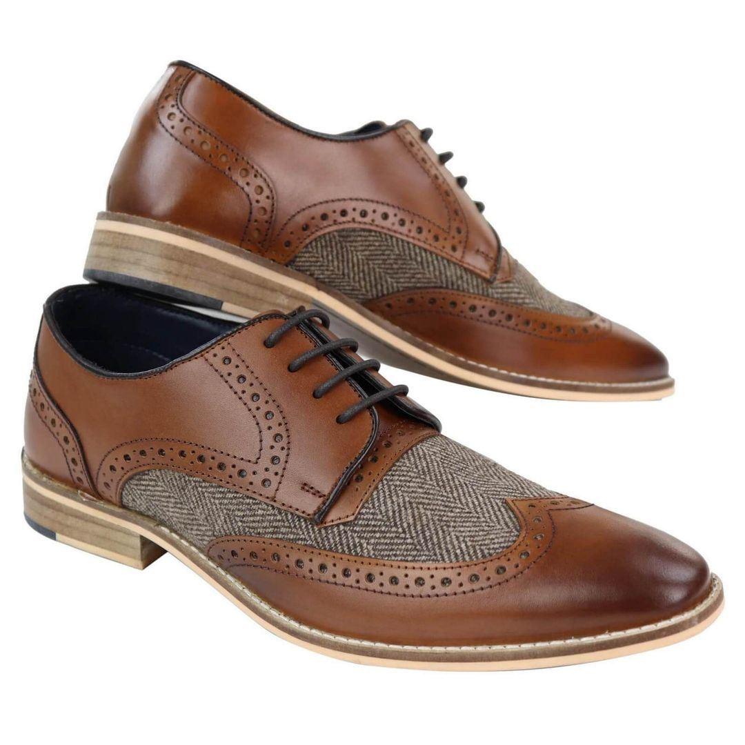 Mens Leather Gatsby Brogues Tweed Lace Shoes 1920s Peaky Blinders Classic - Knighthood Store