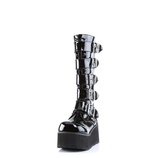 Knee Boots Demonia TRASHVILLE 518 Unisex Goth Punk Rock Black Patent Platform - Knighthood Store