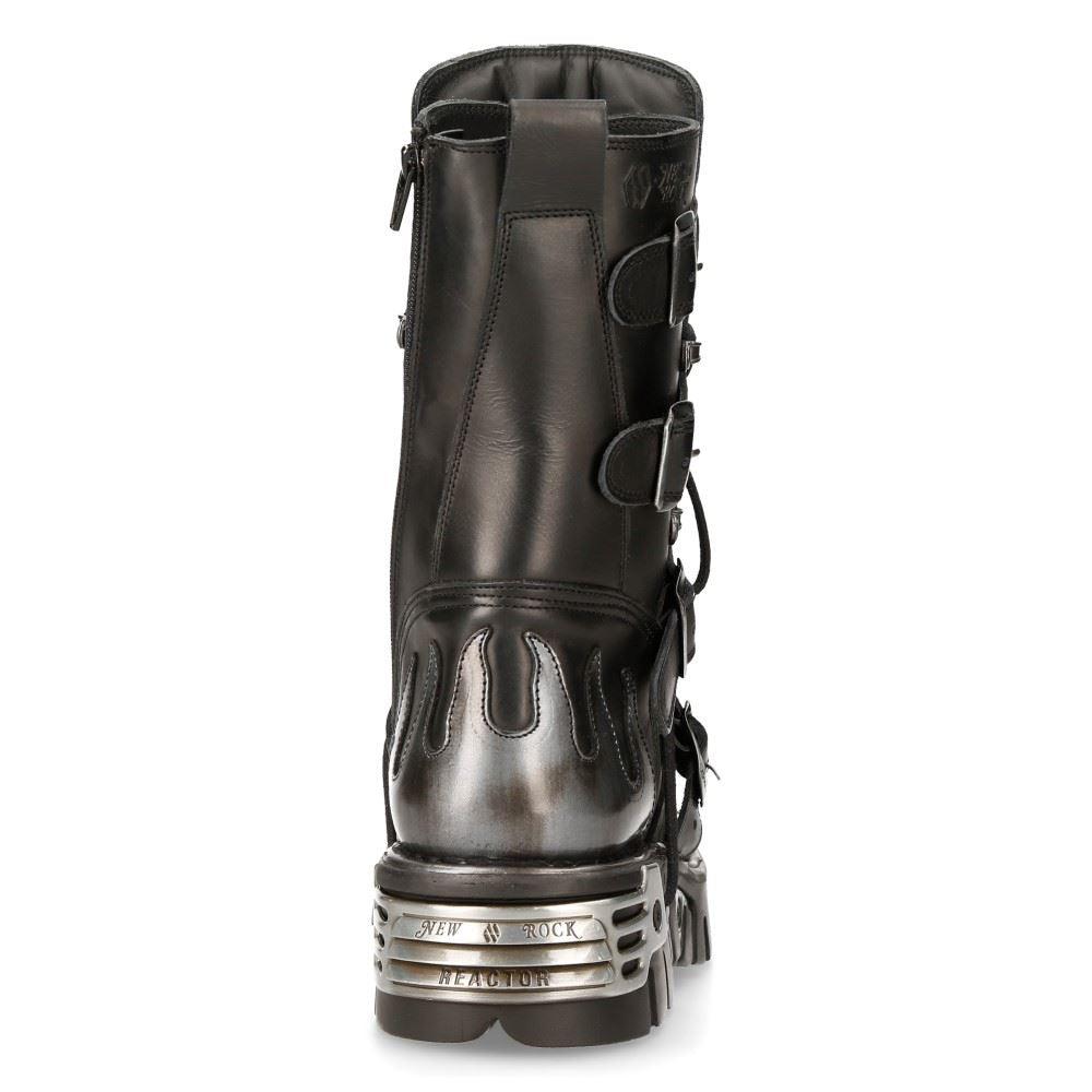 New Rock 107-S2 Black/Silver Gothic Leather Flame Boots - Knighthood Store