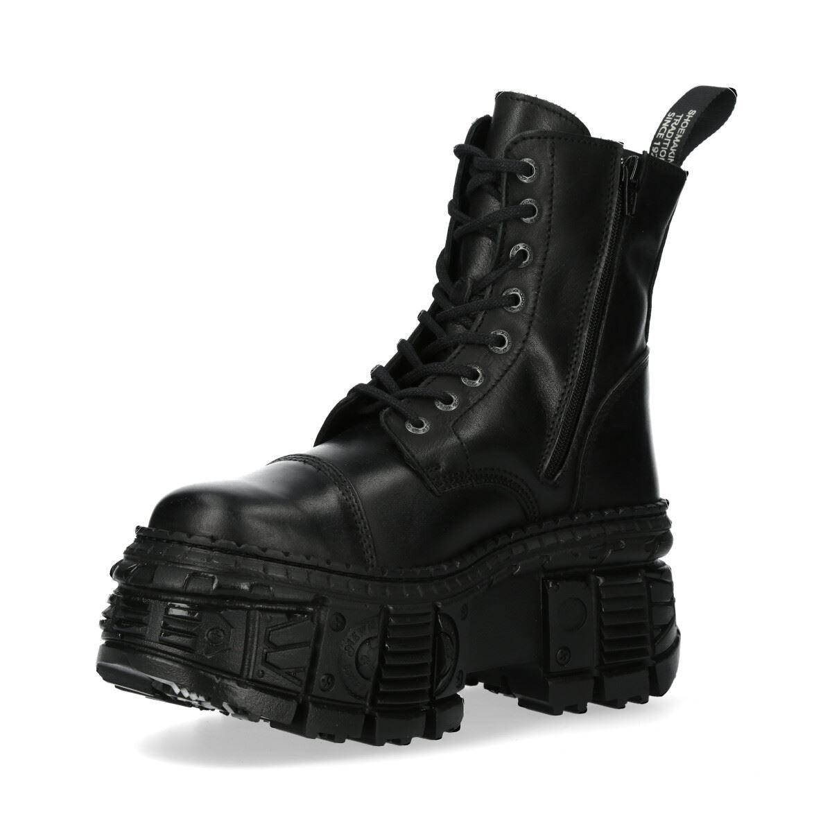 New Rock Boots Punk WALL083C-S5 Unisex Metallic Black Leather Platform Gothic EMO - Knighthood Store