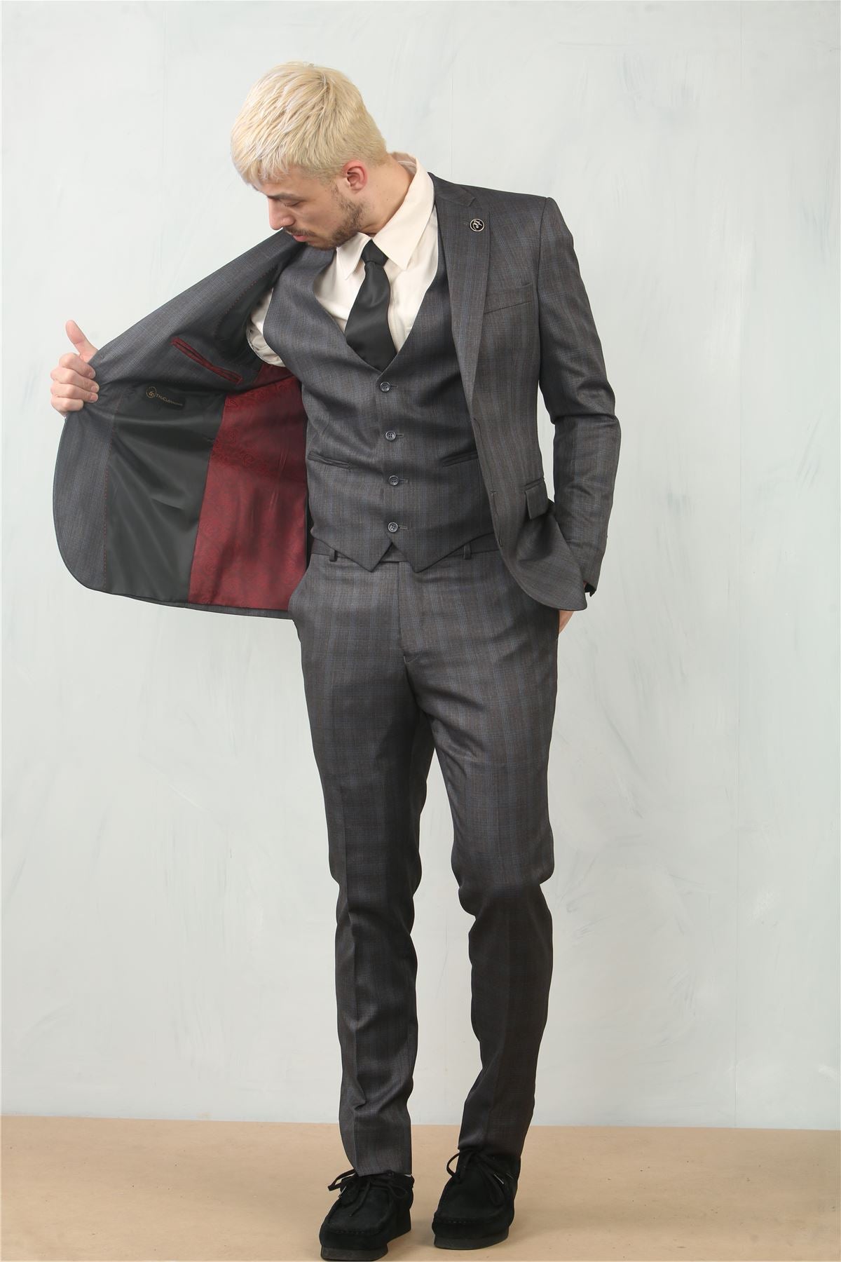 IM31 - Men's Charcoal 3 Piece Prince Of Wales Check Suit