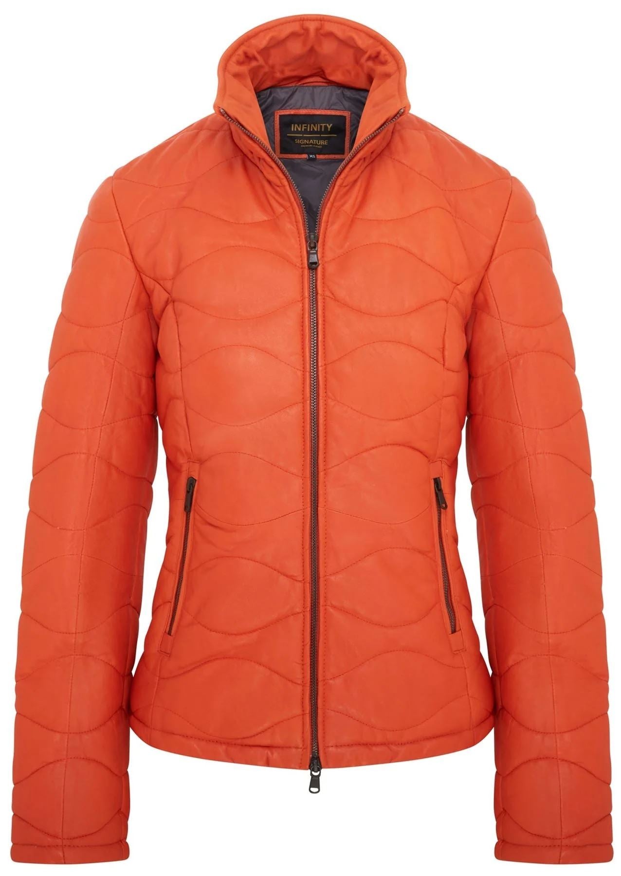 Women's Puffer Quilted Mid Length Leather Jacket