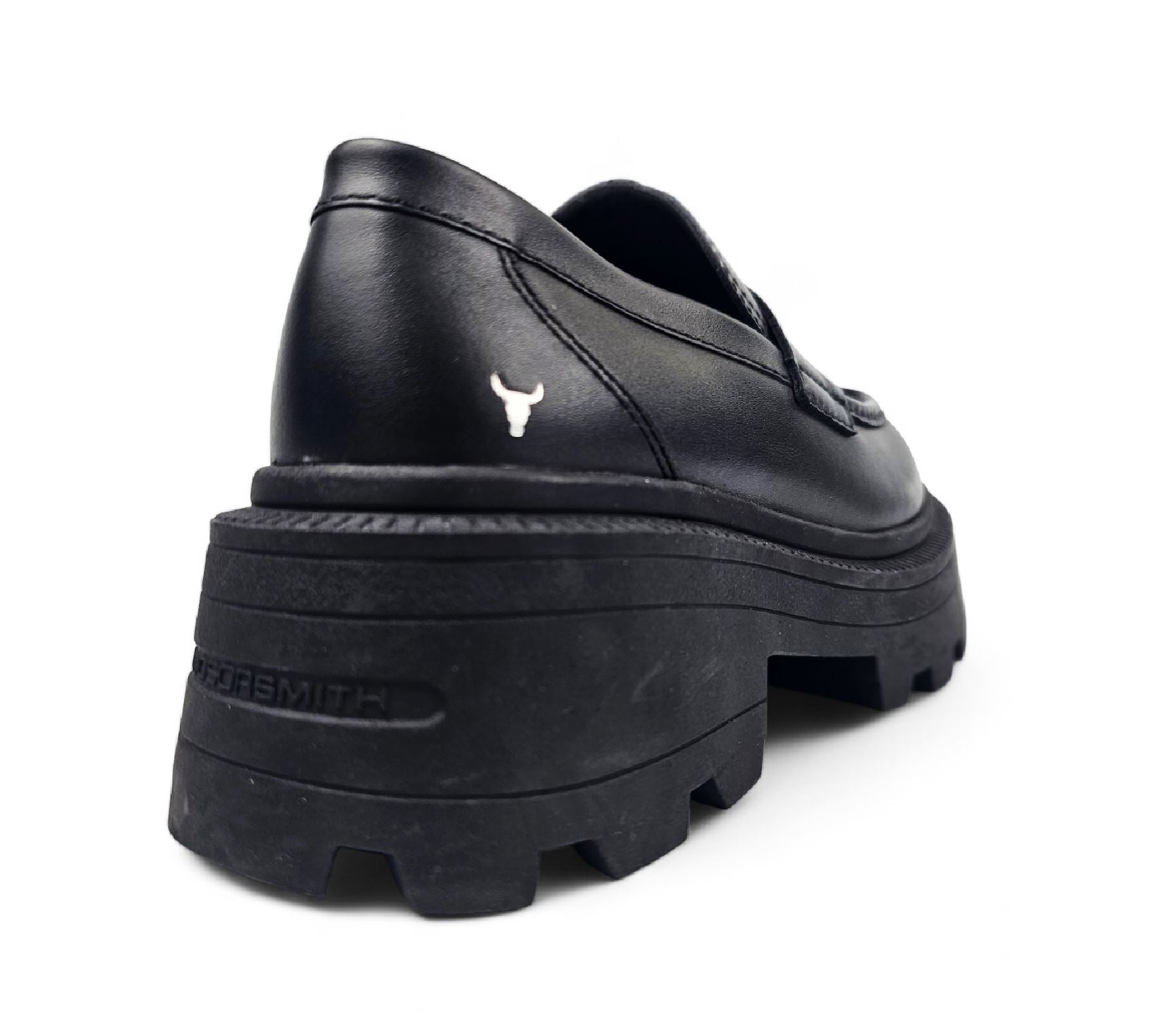 True - Women's Black Slip On Chunky Leather Loafers