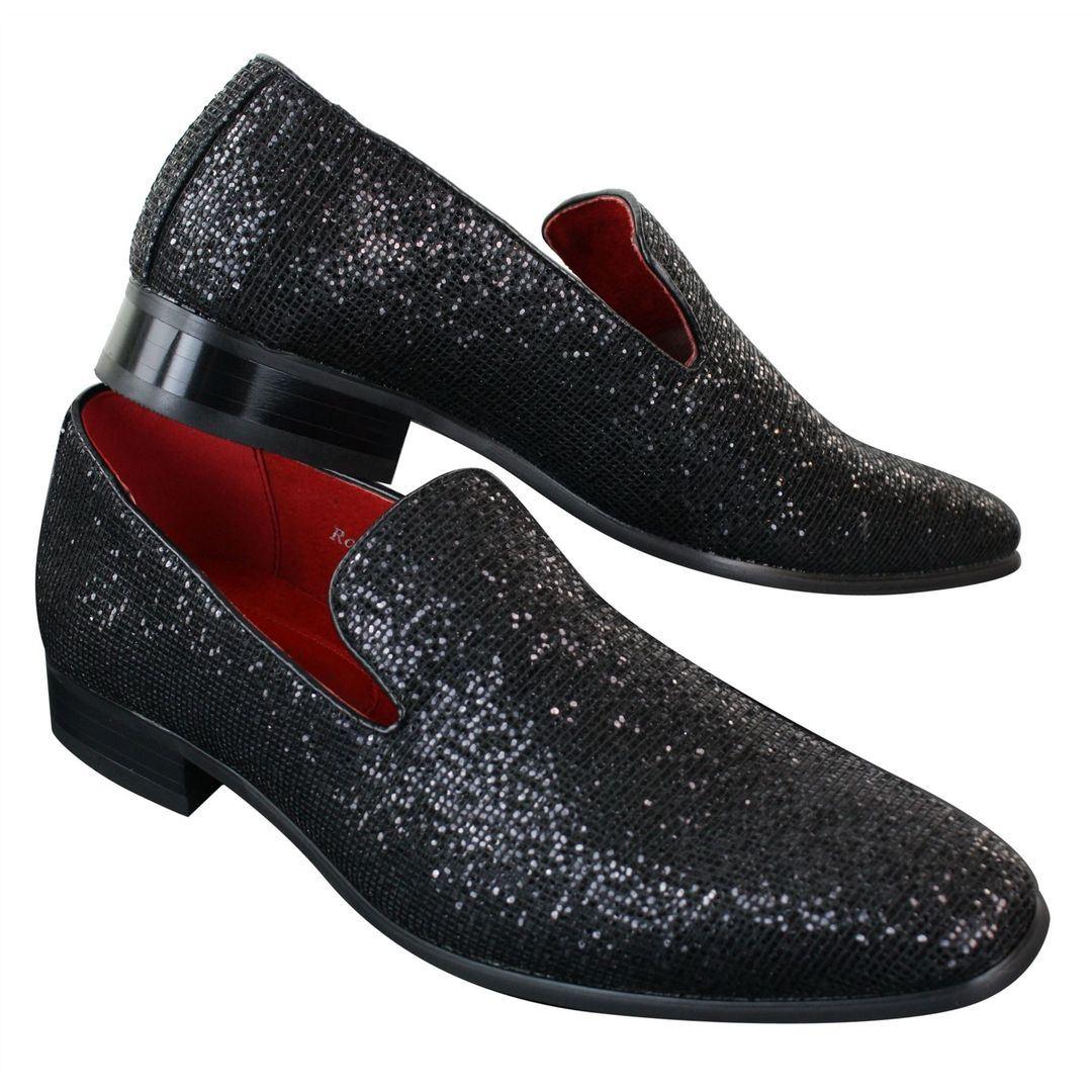 Mens Shiny Silver Gold Black Slip On Glitter Shoes Party Smart Patent Leather - Knighthood Store
