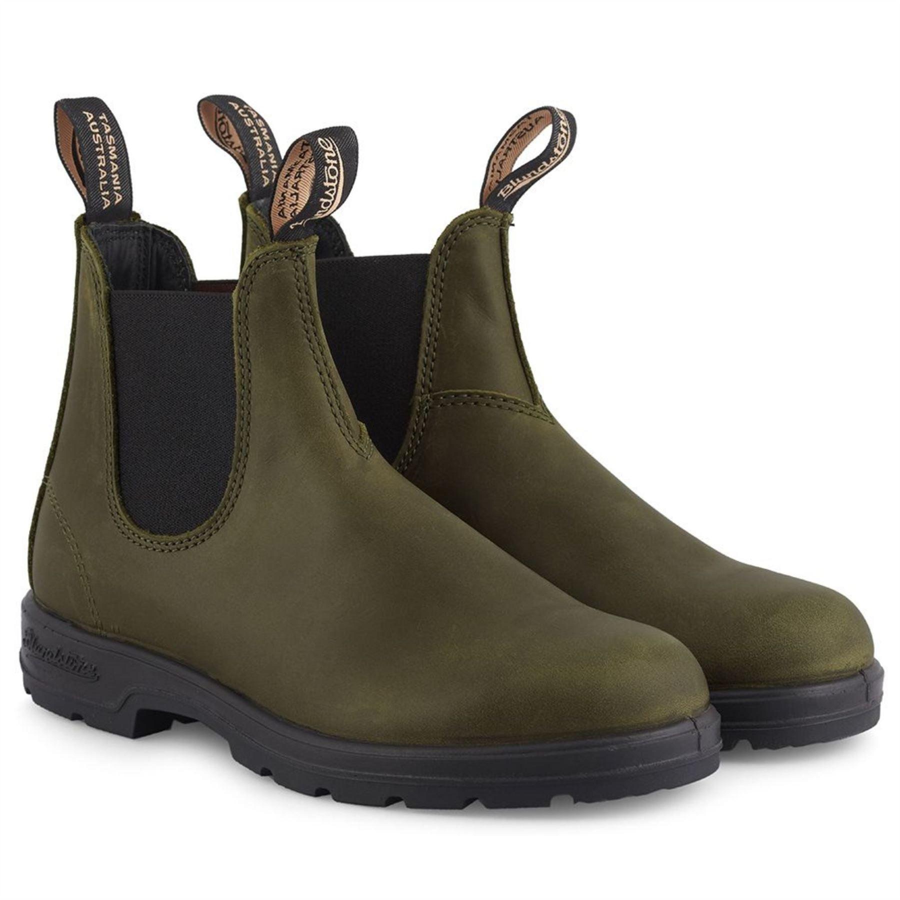 Blundstone 2052 Green Leather Chelsea Boots Olive Khaki Classic Slip On - Knighthood Store