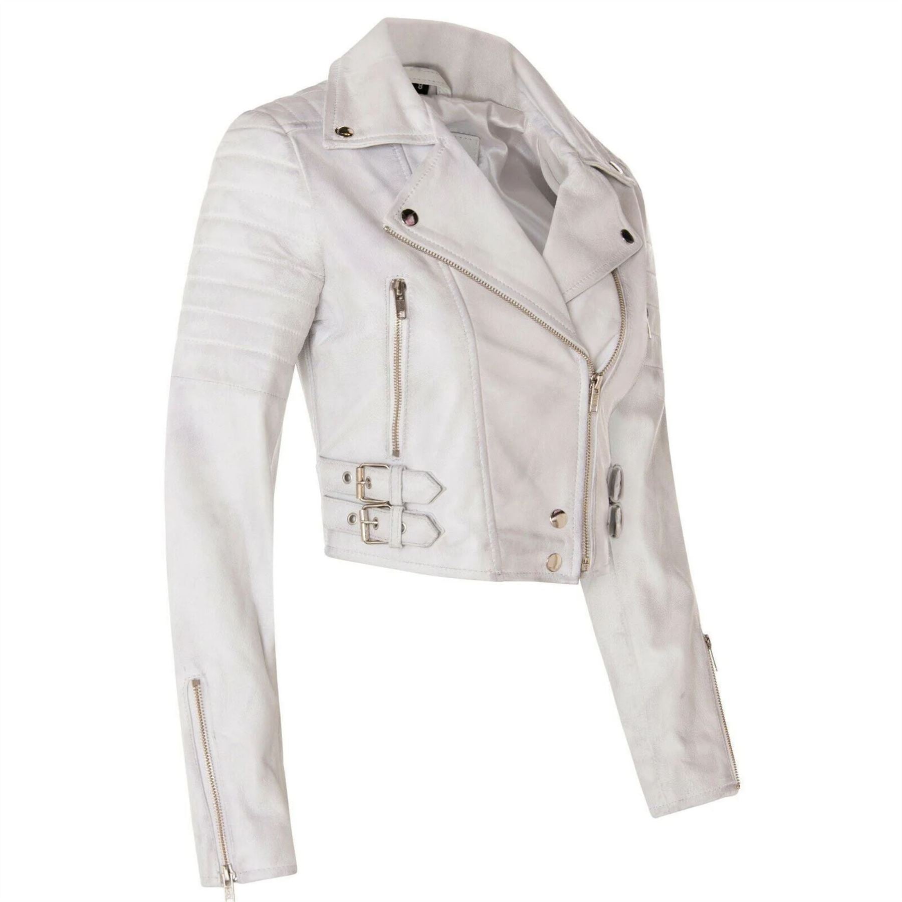 Women's Real Leather Short Cropped Length Biker Jacket