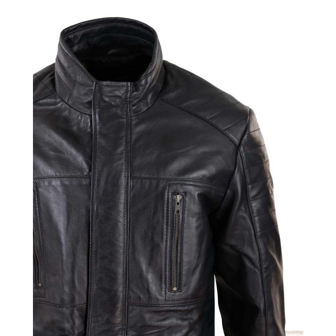 Mens 3/4 Real Leather Jacket Safari Black Brown Zipped Winter Shooting - Knighthood Store