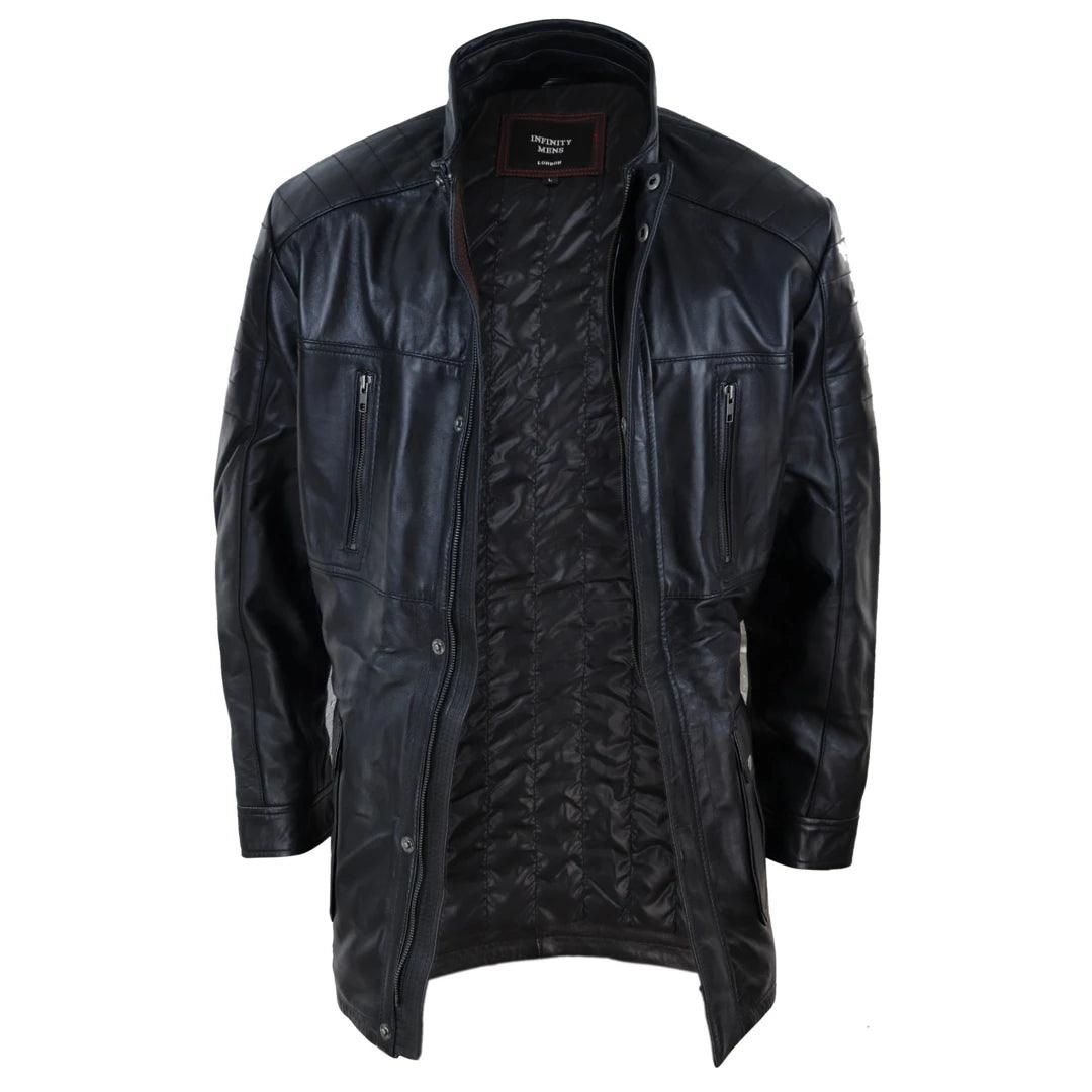 Mens 3/4 Real Leather Jacket Safari Black Brown Zipped Winter Shooting - Knighthood Store