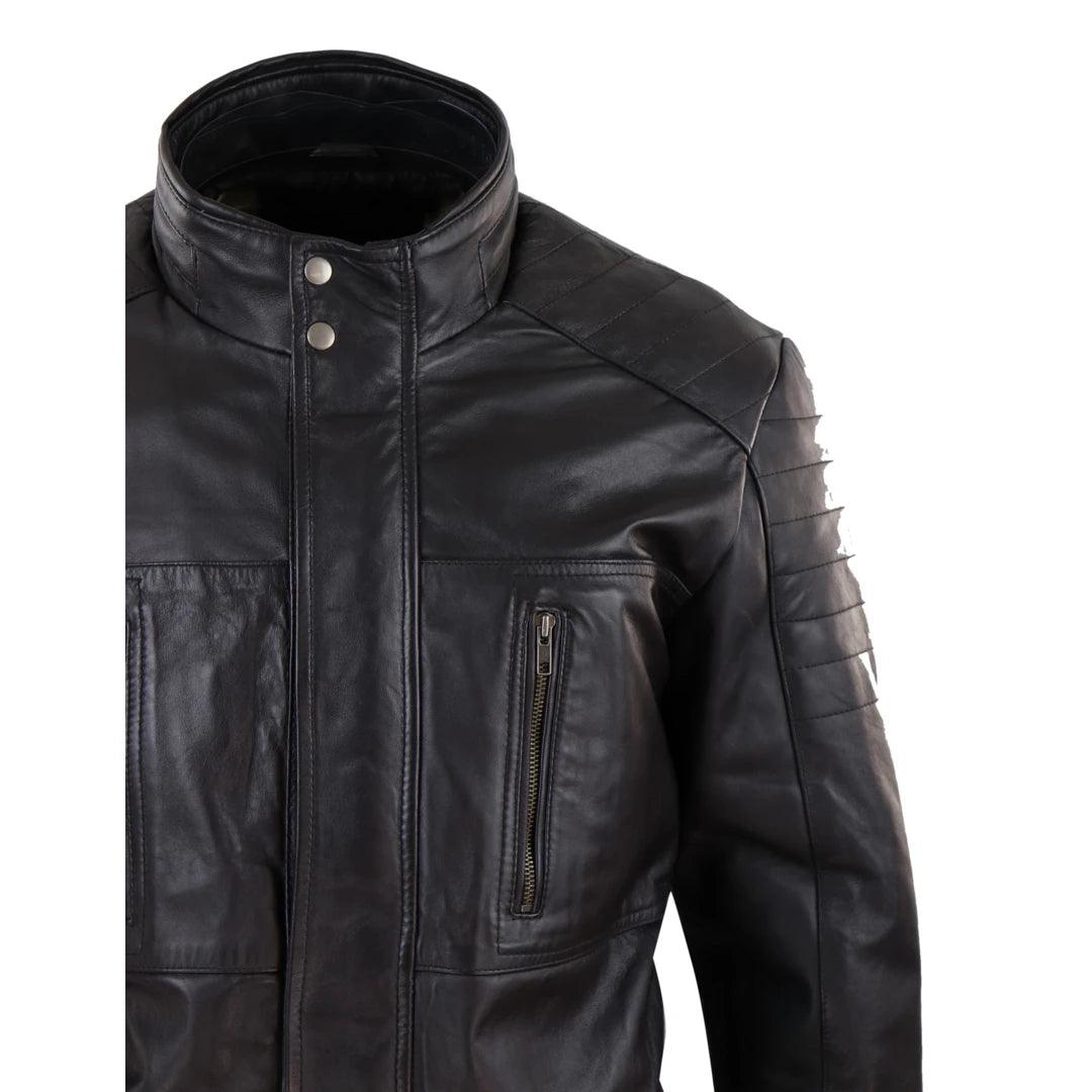 Mens 3/4 Real Leather Jacket Safari Black Brown Zipped Winter Shooting - Knighthood Store