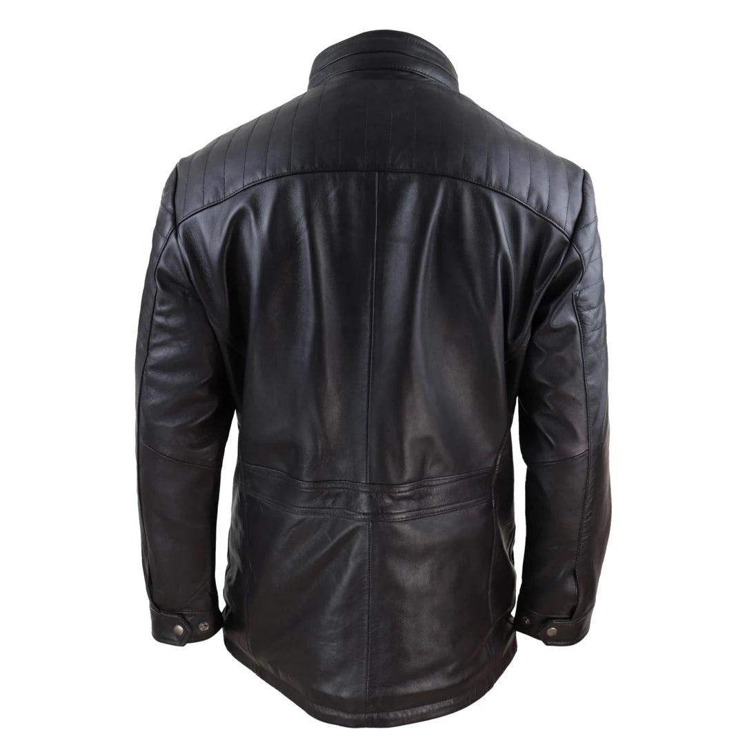 Mens 3/4 Real Leather Jacket Safari Black Brown Zipped Winter Shooting - Knighthood Store