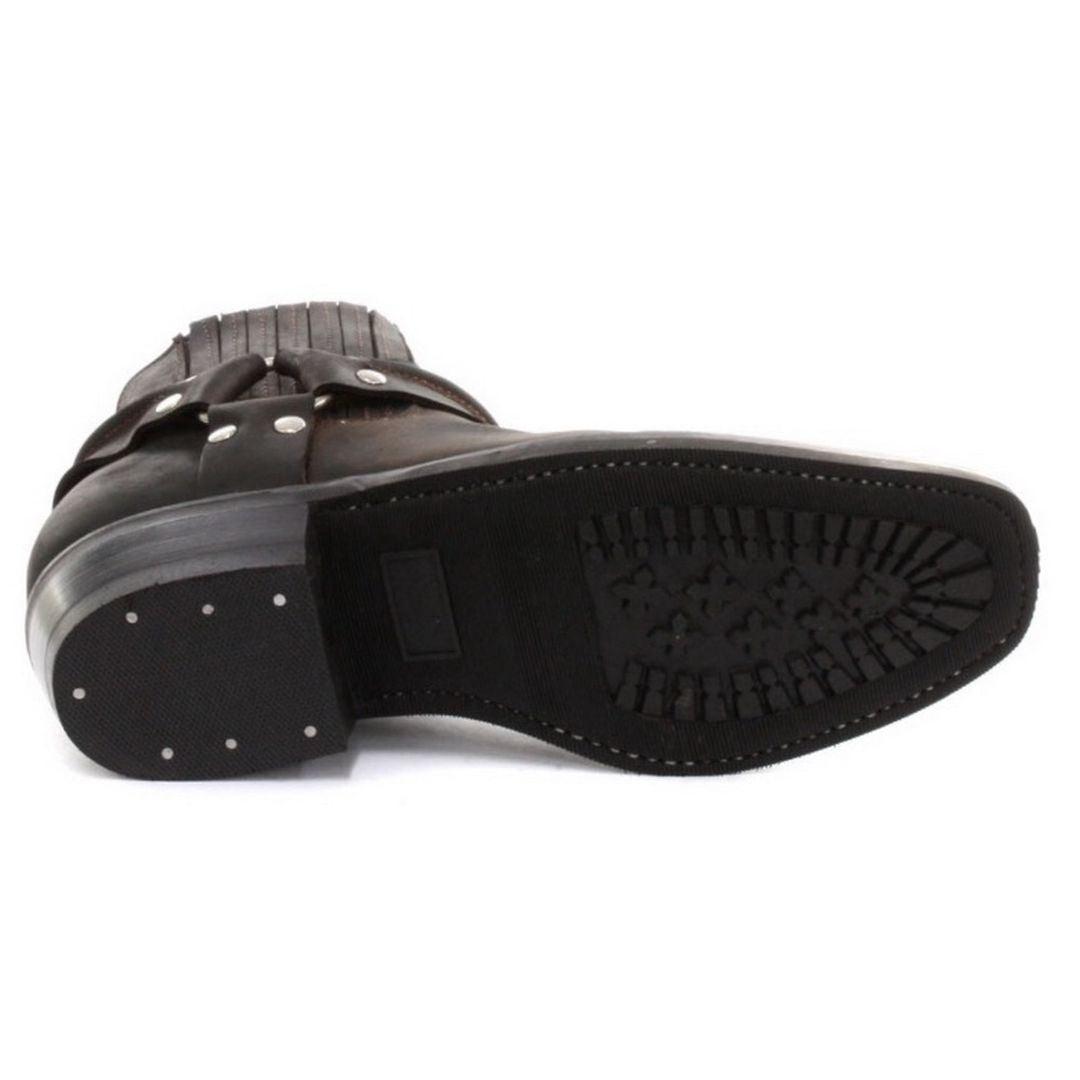 Unisex Real Leather Biker Ankle Boots Rock Punk Grinders Buckle Cowboy Riding - Knighthood Store