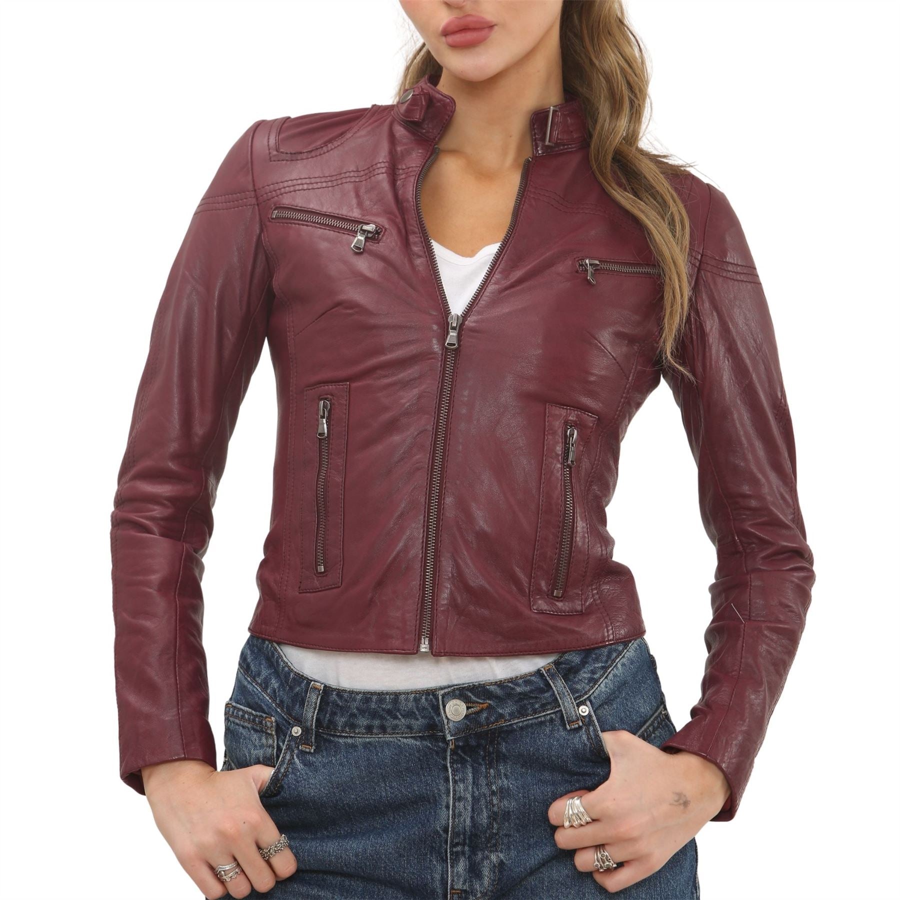 Women's Real Leather Classic Racer Style Biker Jacket