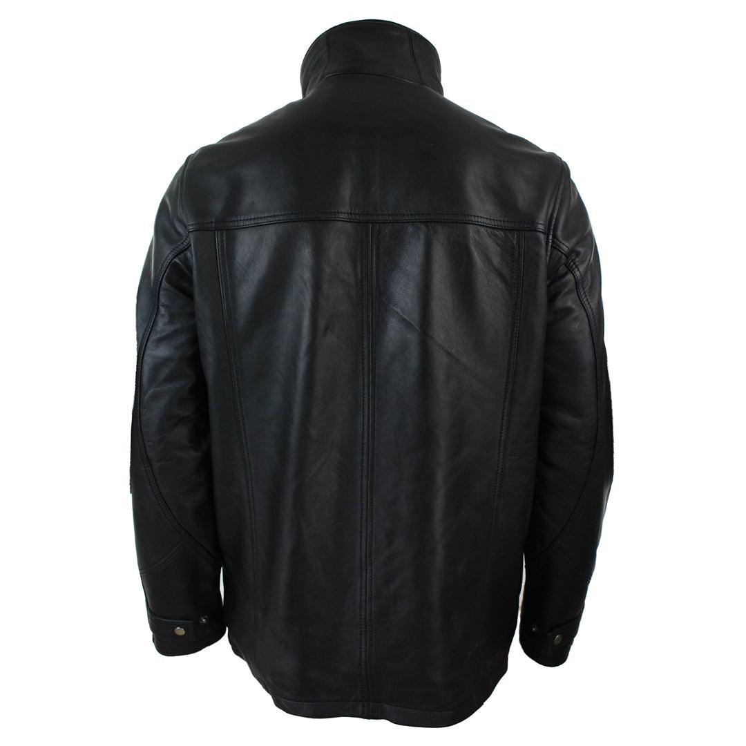 Mens 3/4 Real Leather Safari Jacket Overcoat Removable Double Zip Black Brown - Knighthood Store