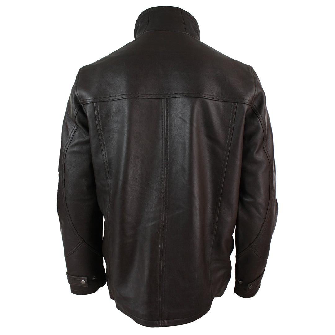 Mens 3/4 Real Leather Safari Jacket Overcoat Removable Double Zip Black Brown - Knighthood Store