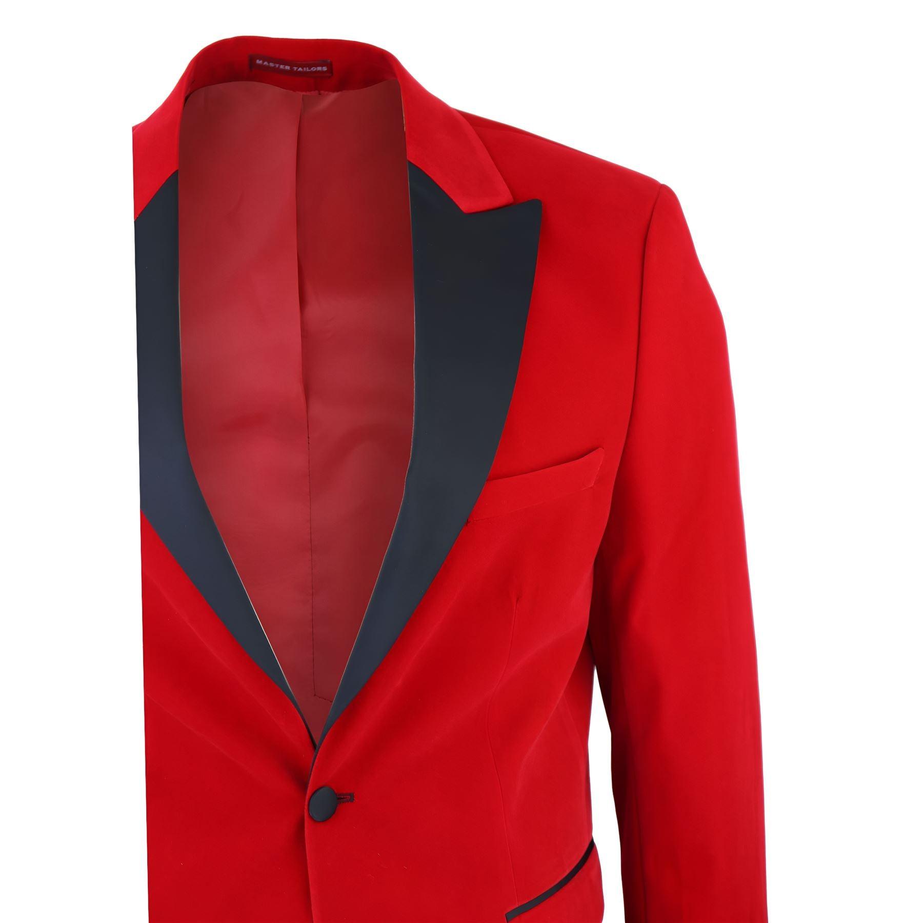 Mens Red Velvet Tuxedo Blazer Satin Peak Lapels Dinner Jacket Wedding Prom Black Tie - Knighthood Store