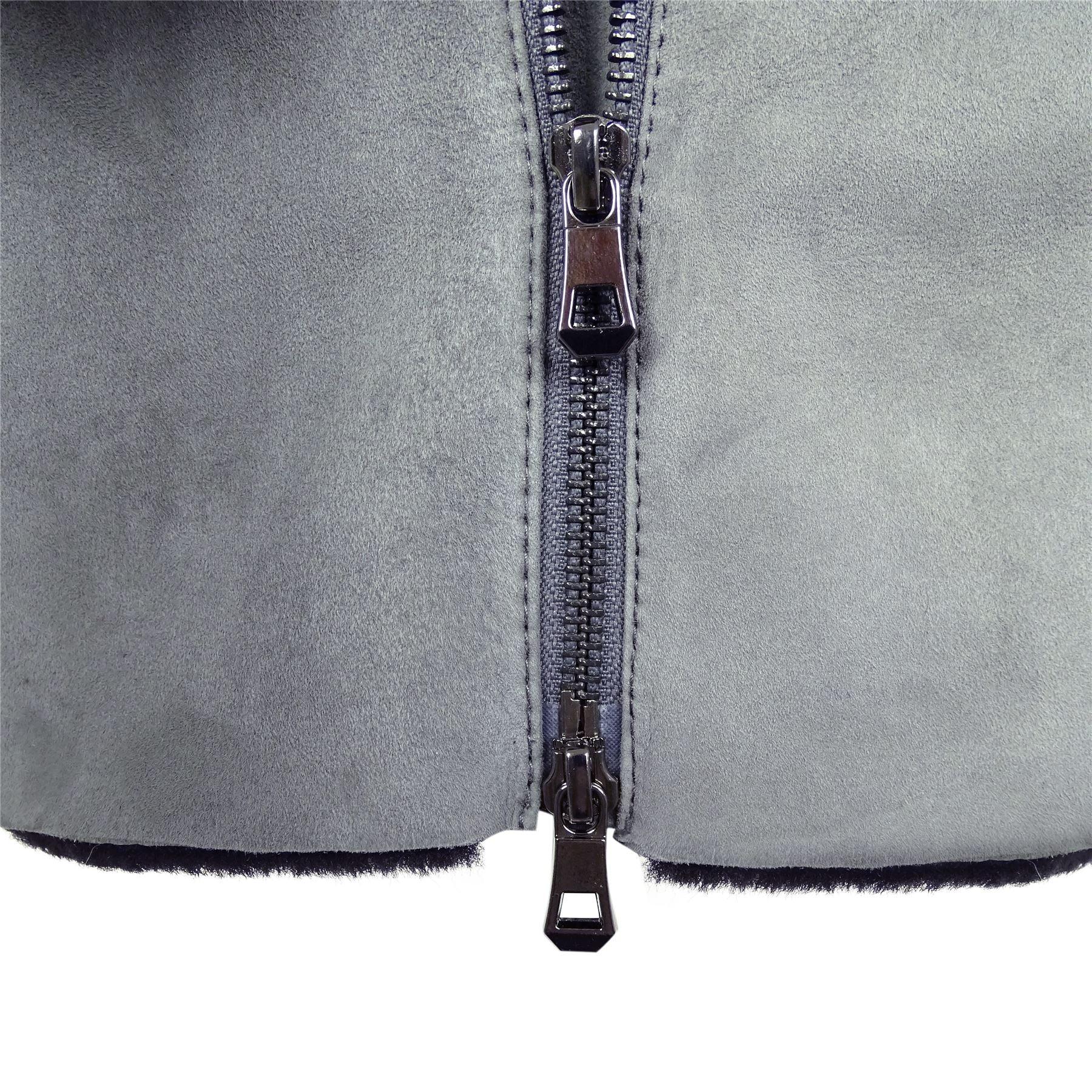 Grey Ladies Long Suede Real Toscana Sheepskin Coat Zipped Hood Tailored Fit - Knighthood Store