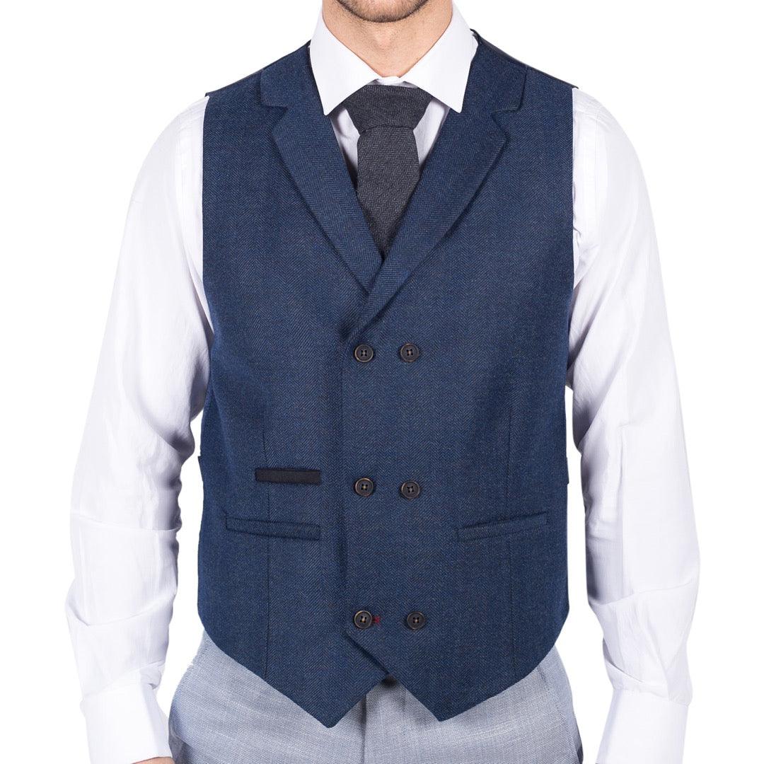 Mens Herringbone Tweed Gatsby Blinders Classic Double Breasted Waistcoat - Knighthood Store
