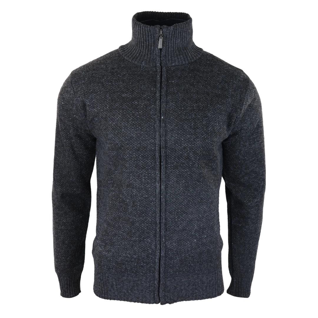 Mens Jumper Jacket Fleece Fur Lined Cardigan Knitted Warm Winter Casual Zipped - Knighthood Store