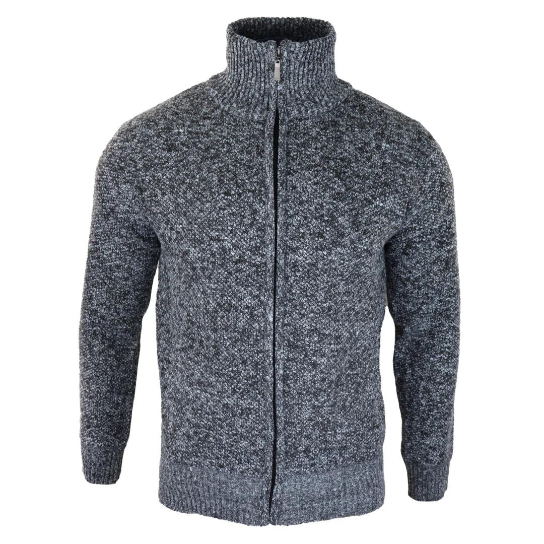 Mens Jumper Jacket Fleece Fur Lined Cardigan Knitted Warm Winter Casual Zipped - Knighthood Store