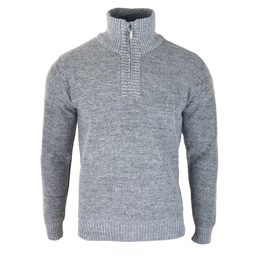 Mens Jumper Fleece Fur Lined Pullover Knitted Warm Winter Casual Half Zip - Knighthood Store
