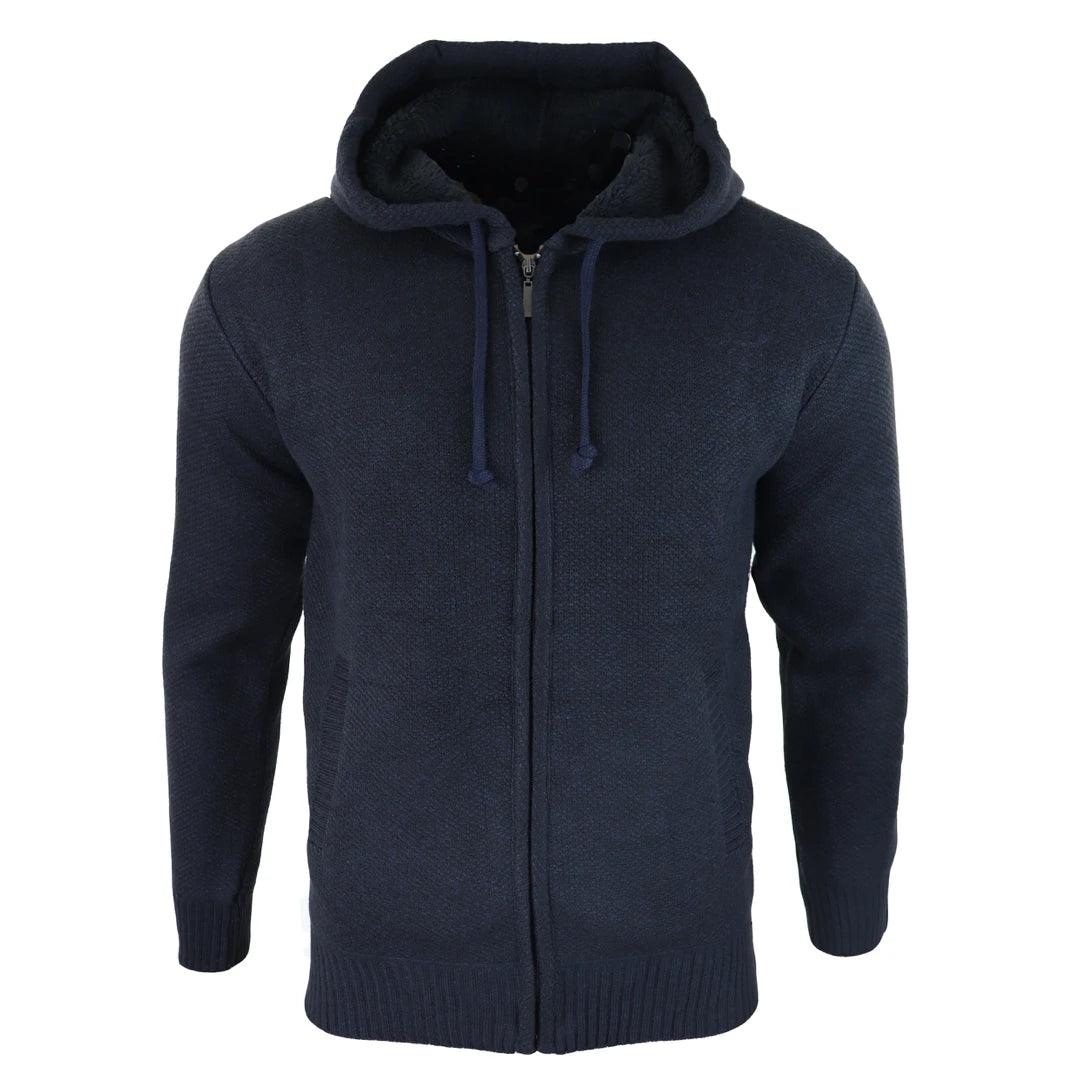 Mens Hoodie Jumper Jacket Fleece Fur Lined Top Knitted Warm Winter Casual Zipped - Knighthood Store