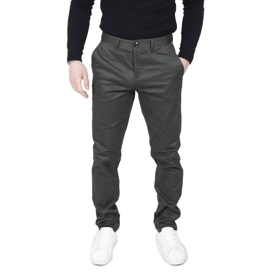 Mens Regular Chino Jeans Trousers Stretch Classic Smart Casual Tailored Fit - Knighthood Store