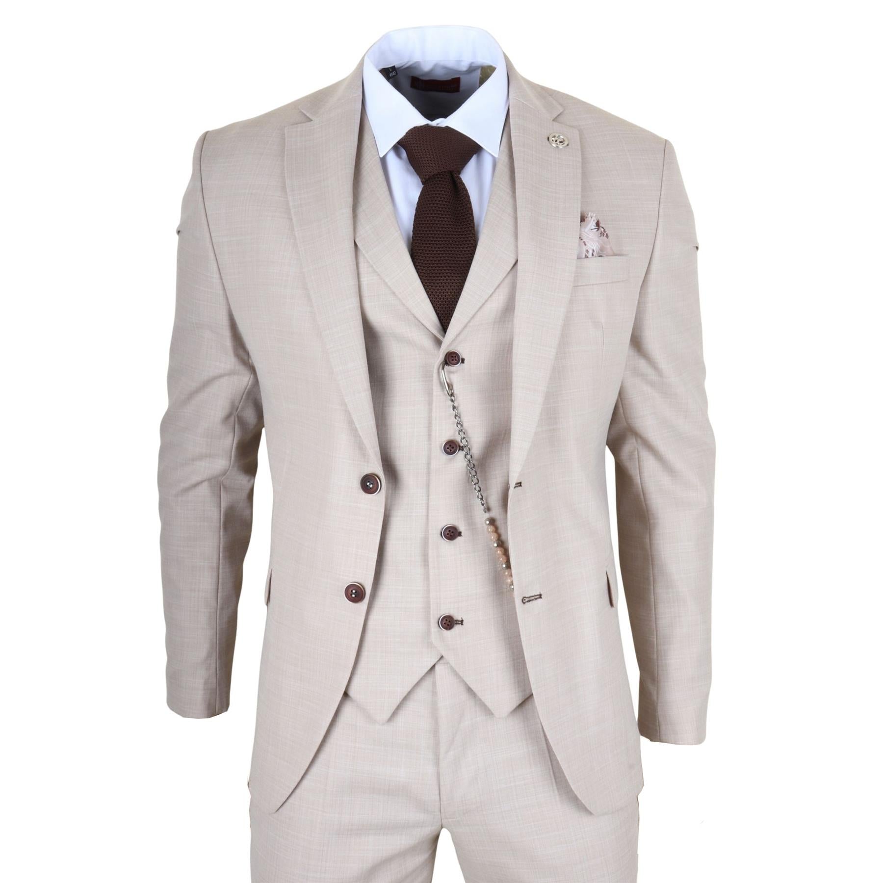 James - Men's 3 Piece Cream Tailored Fit Suit