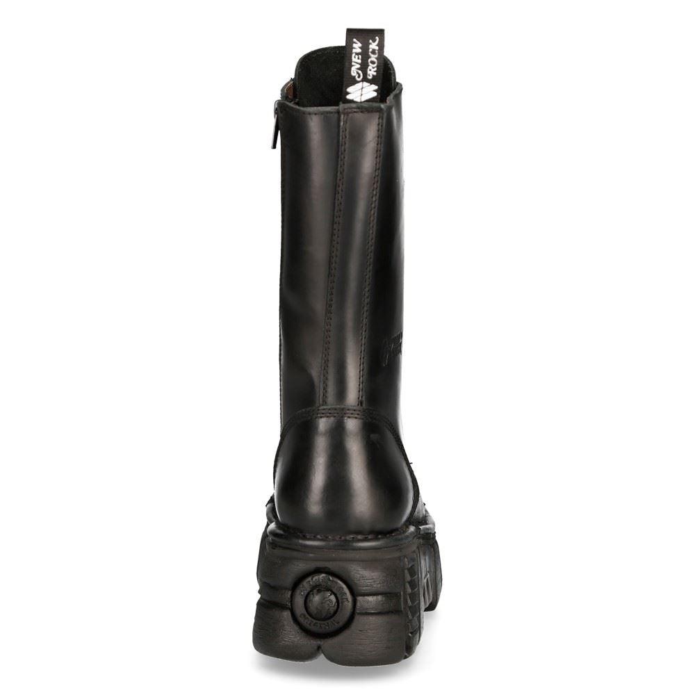 New RockM-MILI211C-C1 Unisex Metallic Black 100% Leather Techno Biker Boots - Knighthood Store