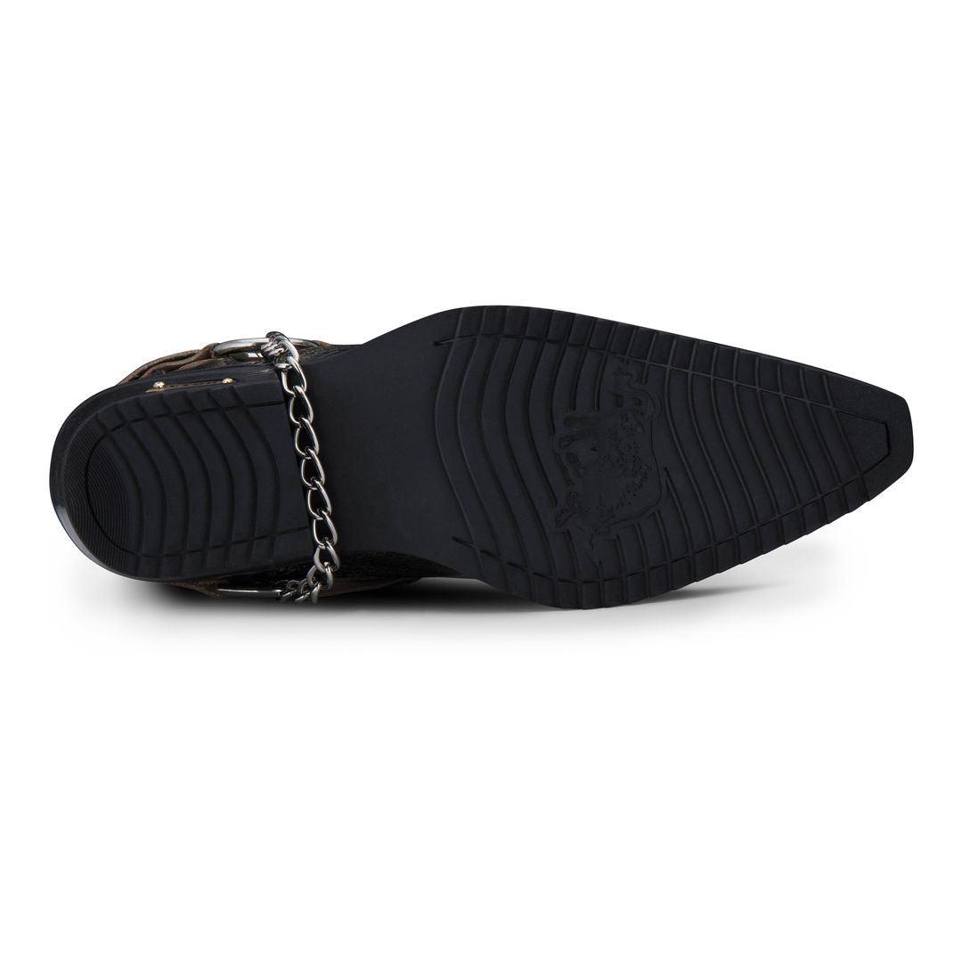 Mens Genuine Leather Western Shoes US Eagle Patent Shiny Wincklepickers Metal Chain Belt Cuban Heel Dancing Cowboy - Knighthood Store