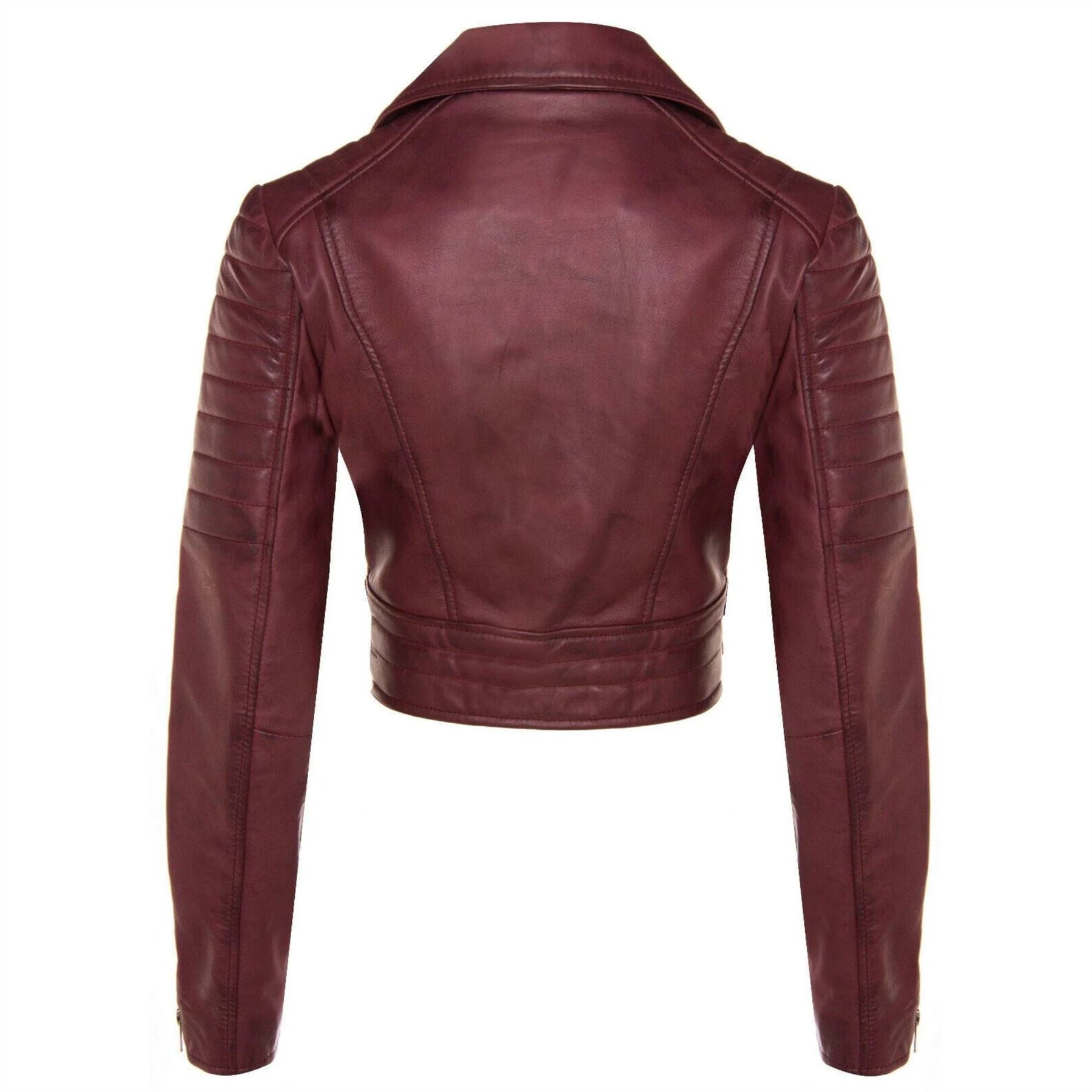 Women's Real Leather Short Cropped Length Biker Jacket