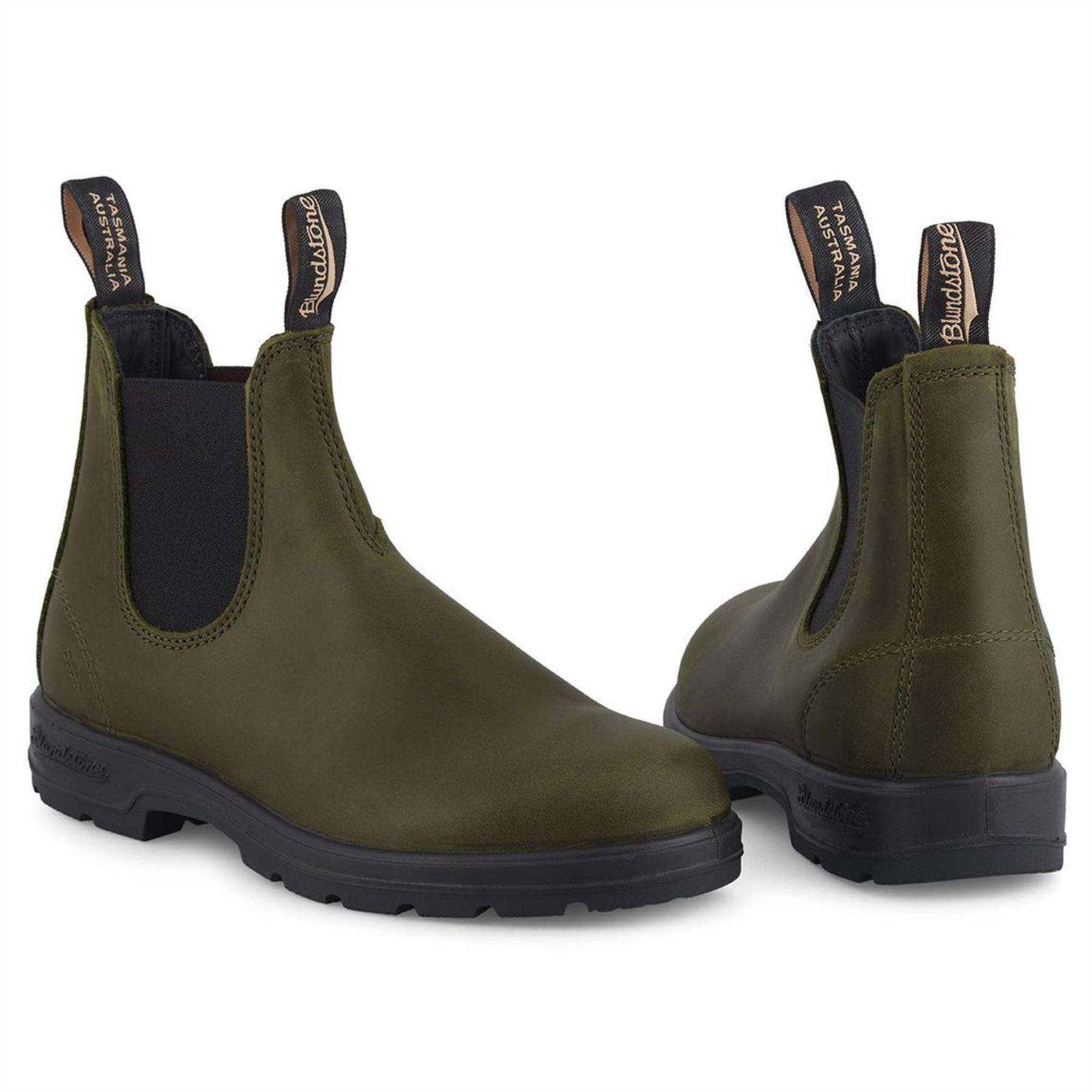 Blundstone 2052 Green Leather Chelsea Boots Olive Khaki Classic Slip On - Knighthood Store