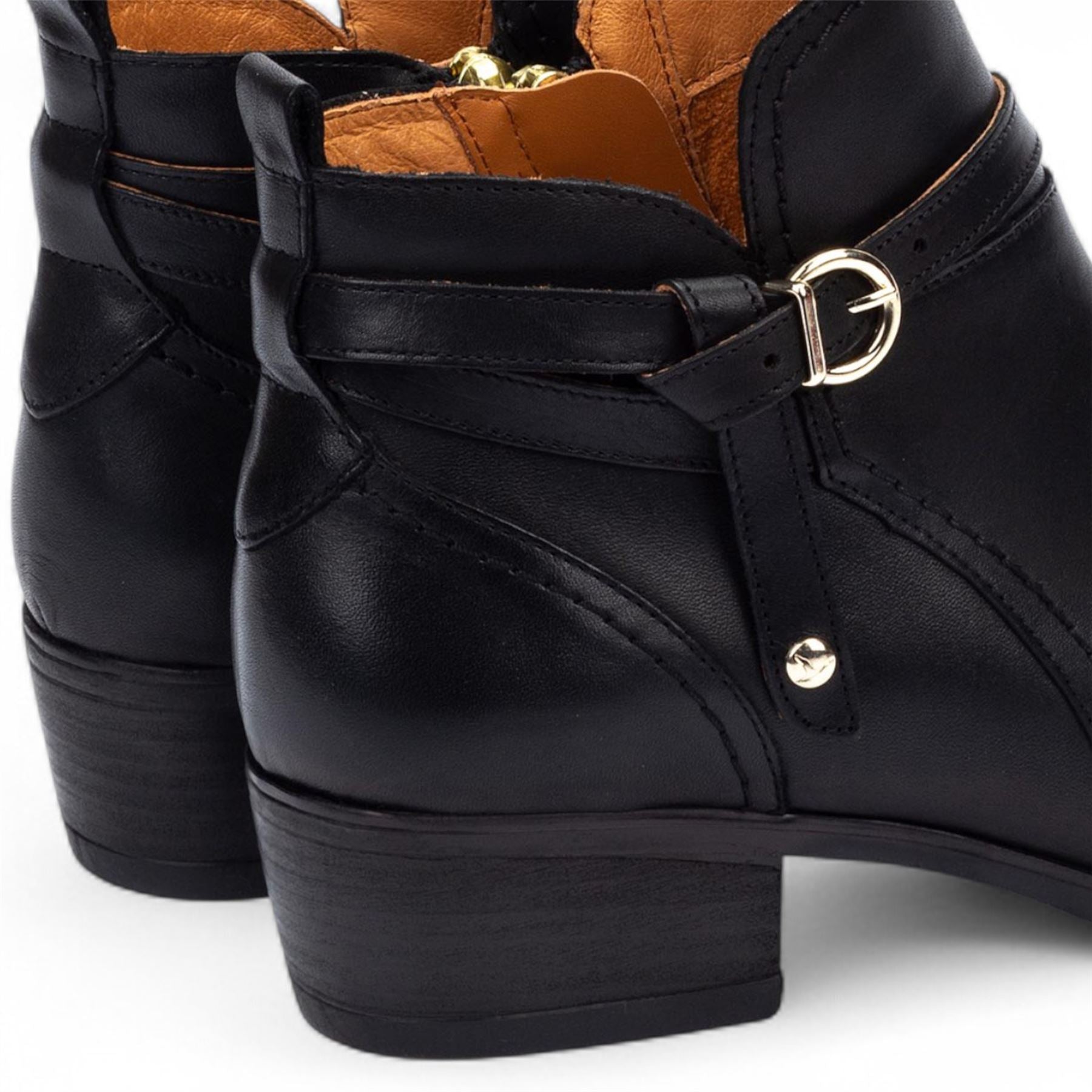 Daroca - Women’s Black Leather Bootie Heeled Biker Boots