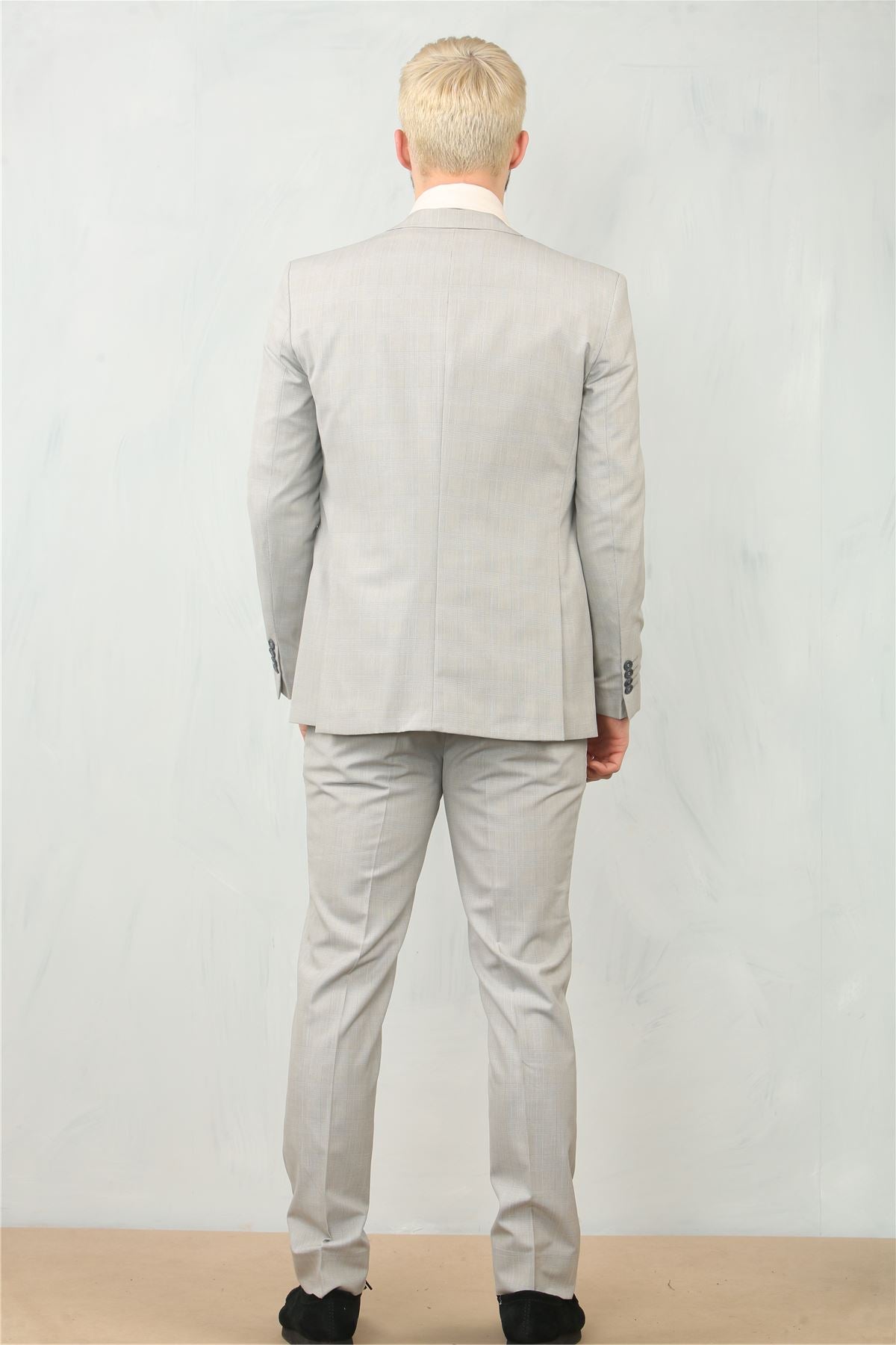 IM31 - Men's Grey 3 Piece Prince Of Wales Check Suit