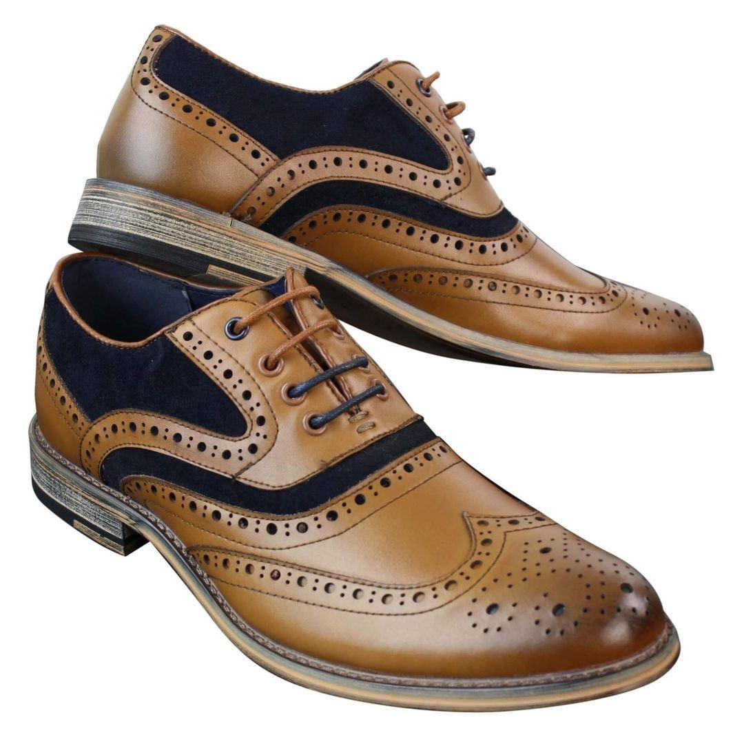 Mens Real Leather & Suede Laced Gatsby Brouges Smart Casual Designer Retro Shoes - Knighthood Store