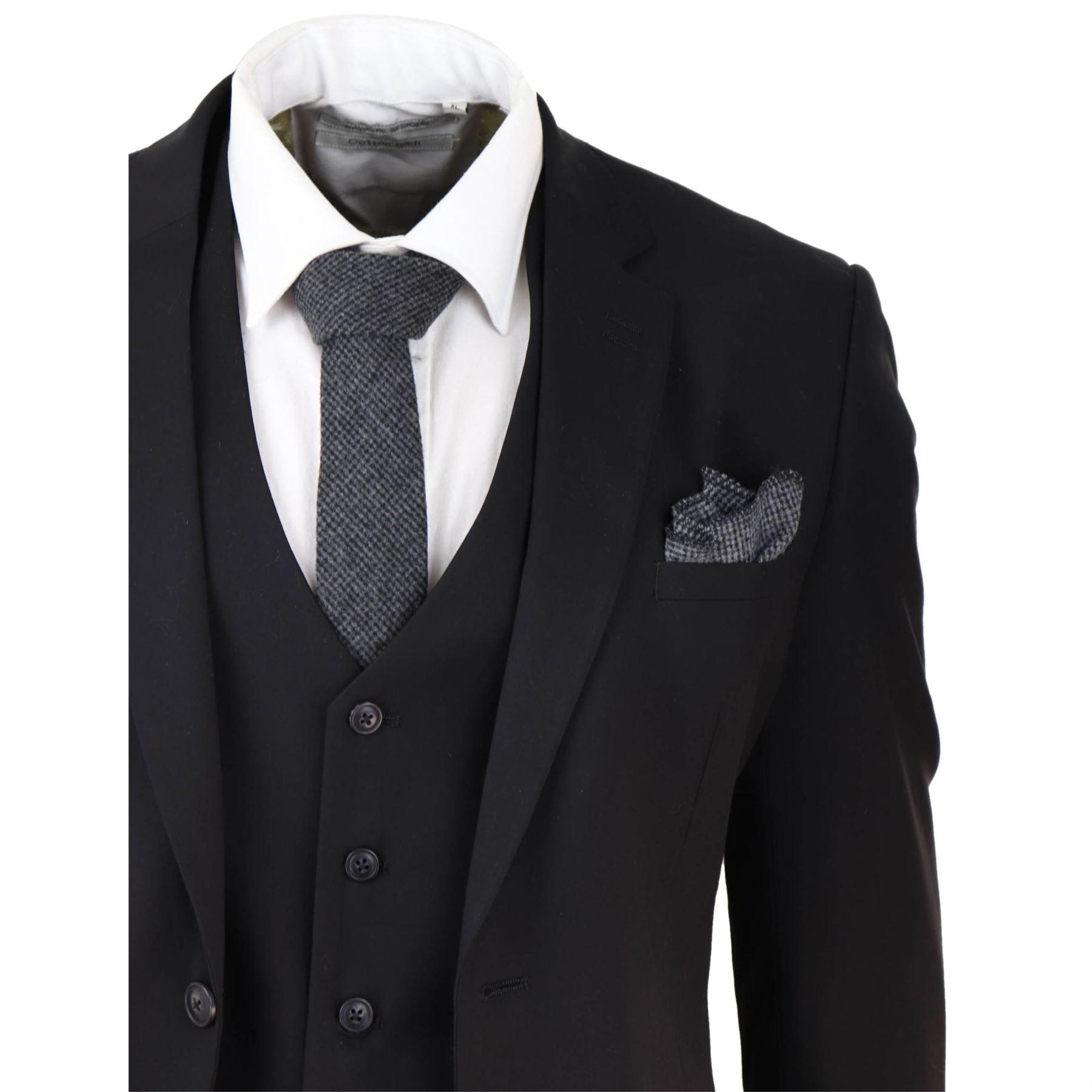 Mens Black 3 Piece Suit Classic Short Regular Long Smart Formal Tailored Fit - Knighthood Store
