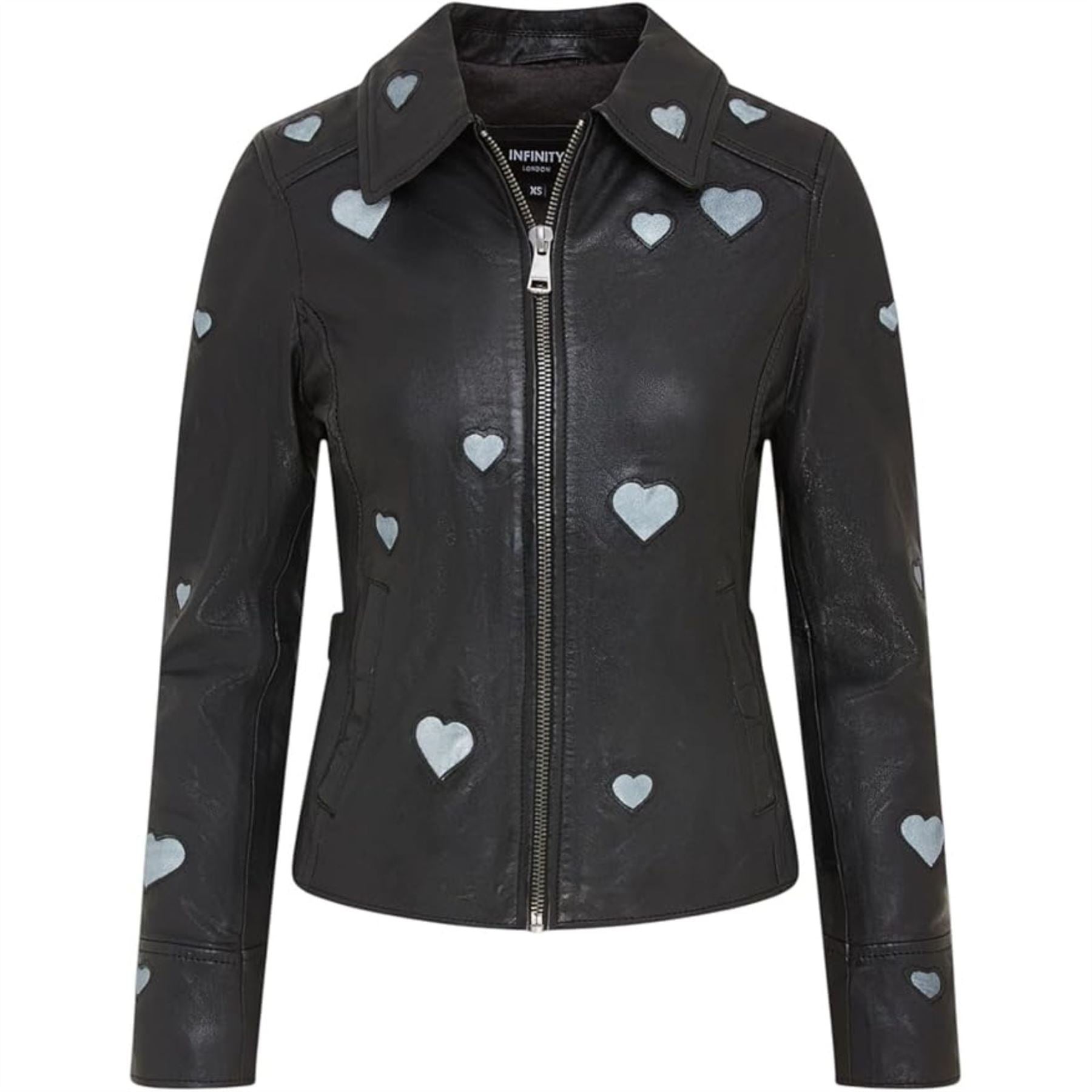 Women's Real Leather Shirt Collar Heart Print Jacket