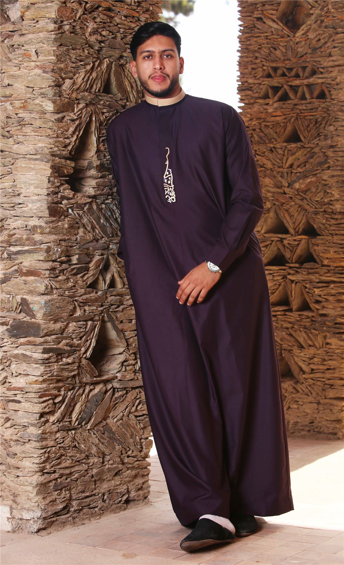Men's Thobe Jubba Nehru Round Collar Islamic Clothing Muslim Kaftan Embroidery Eid Robe Saudi