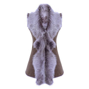 Ladies Women Real Spanish Shearling Sheepskin Toscana Taupe Long Waistcoat Gilet - Knighthood Store