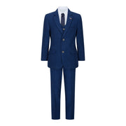 Boys 3 Piece Wool Suit Blue Tweed Vintage 1920s Classic 4 Pocket Waistcoat