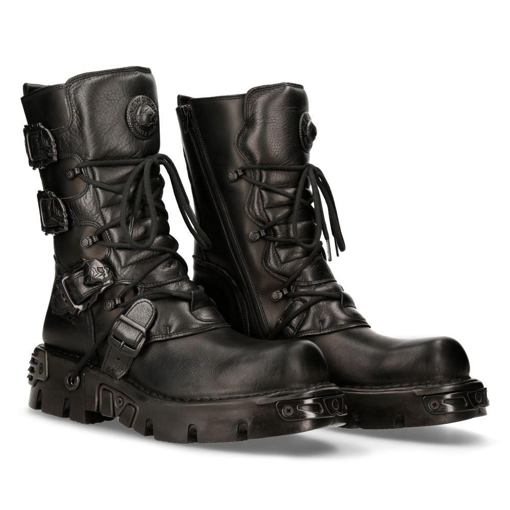 New Rock 391-S18 Black Leather Mid Calf Boots - Knighthood Store
