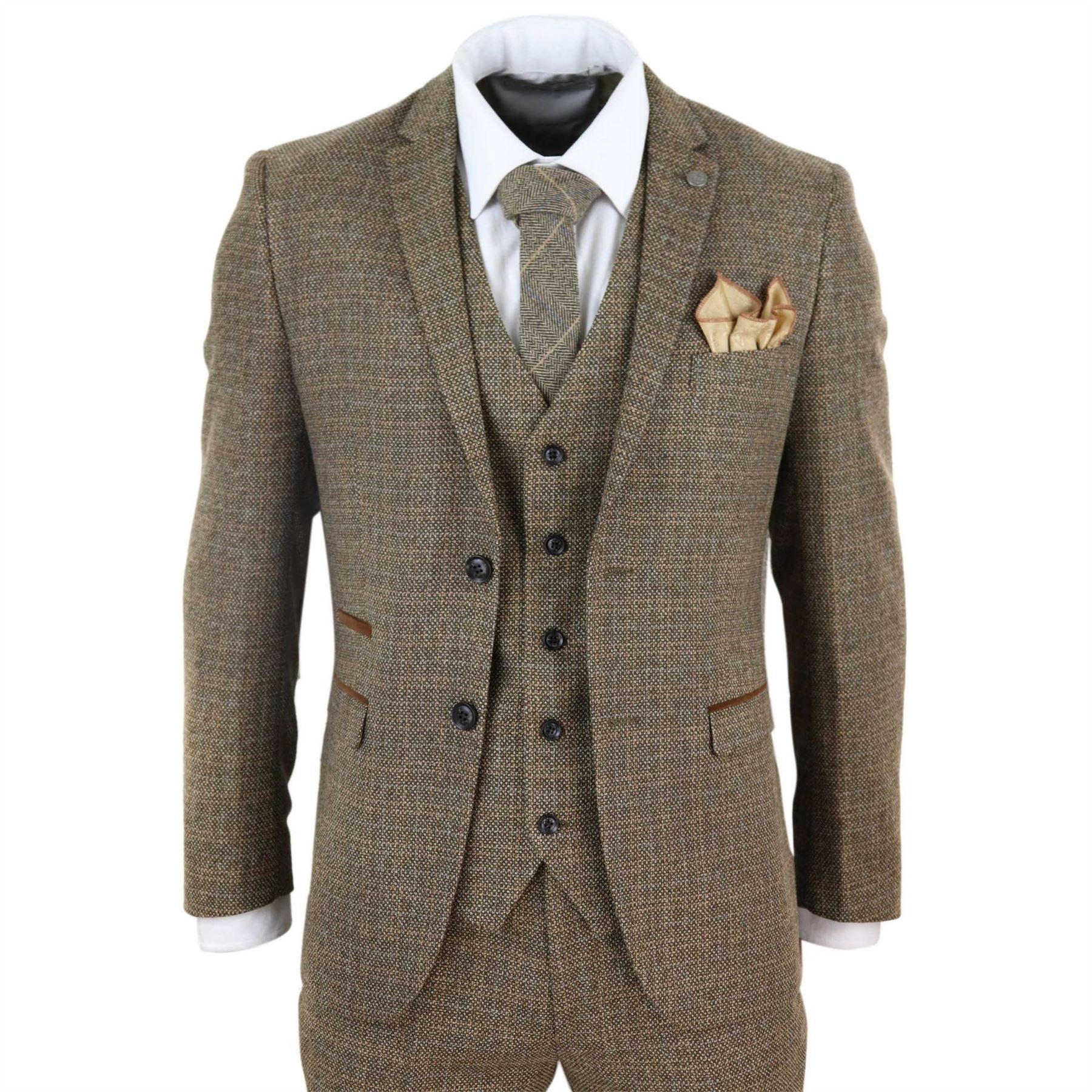 Mens 3 Piece Suit Tweed Check Vintage Retro Tailored Fit 1920s 