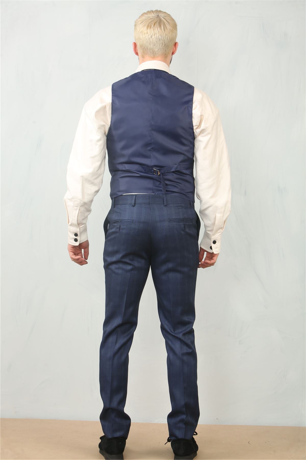 IM31 - Men's Blue 3 Piece Prince Of Wales Check Suit